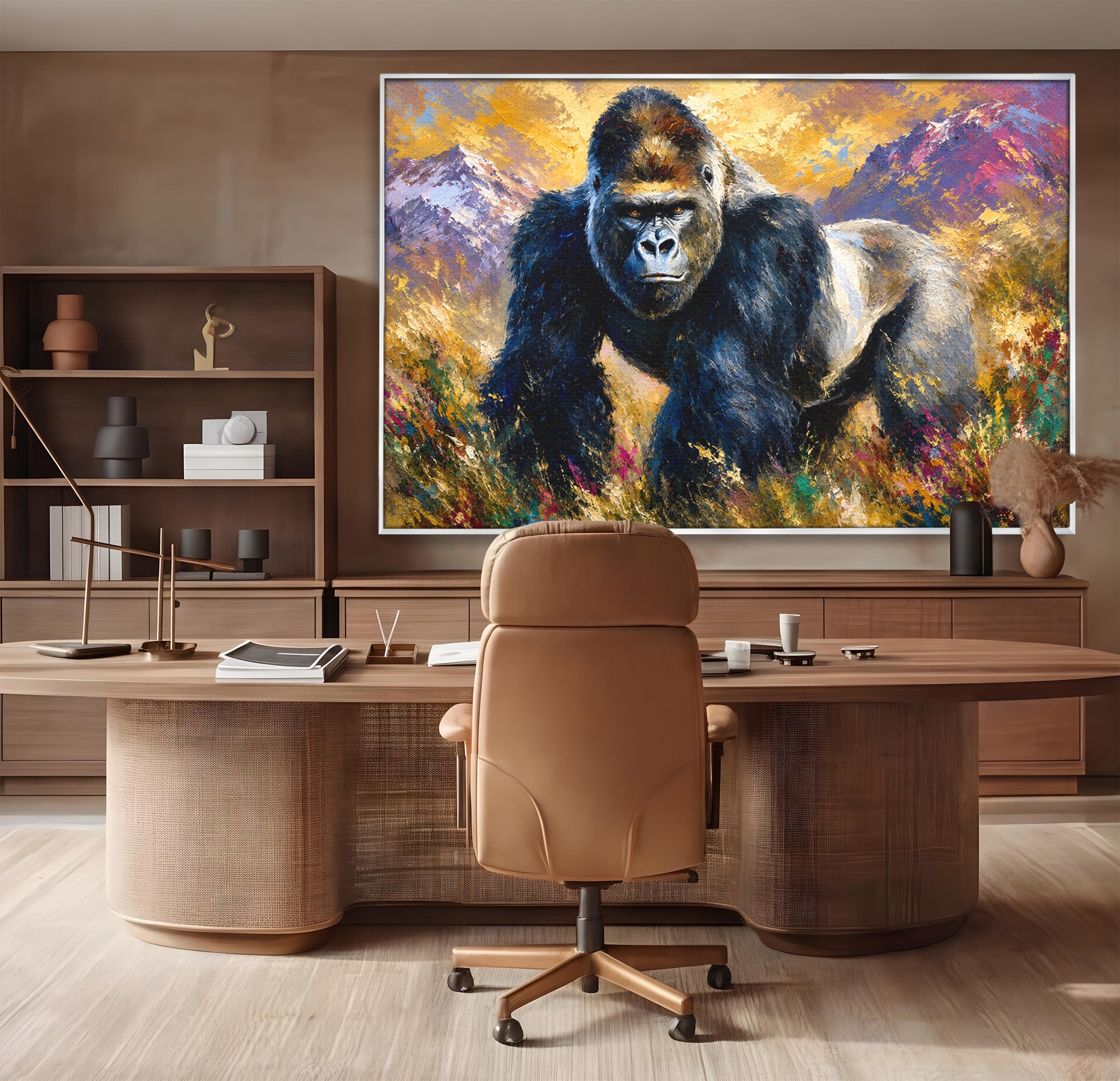 Tablou Canvas Premium LuxCanva® M1670, Gorila Majestoasa, Gorila, Munti, Natura, Wildlife, Living, Culori Vibrante