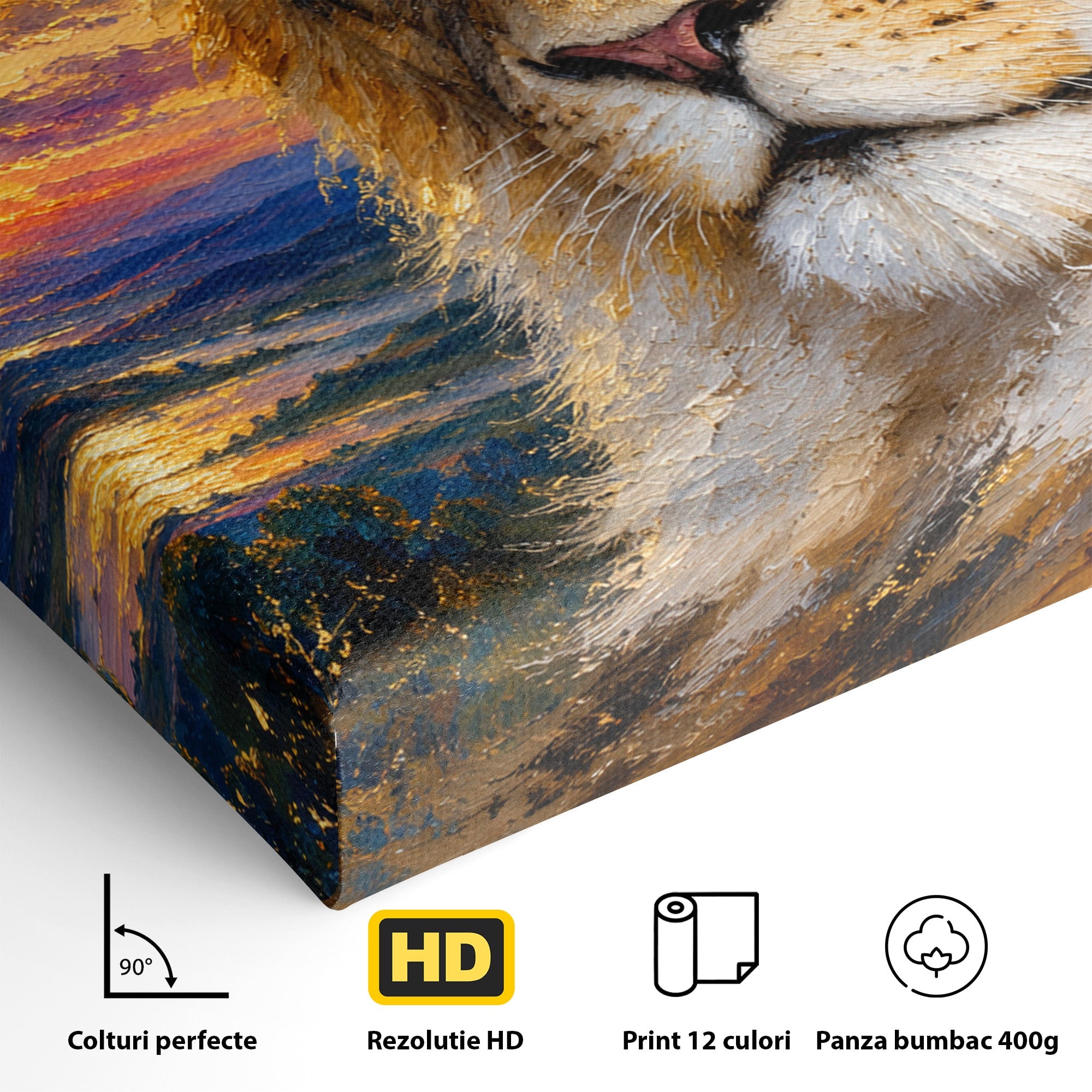 Tablou Canvas Premium LuxCanva® M1671, Privirea Leului, Leu, Apus, Natura, Animale, Living, Culori Vibrante