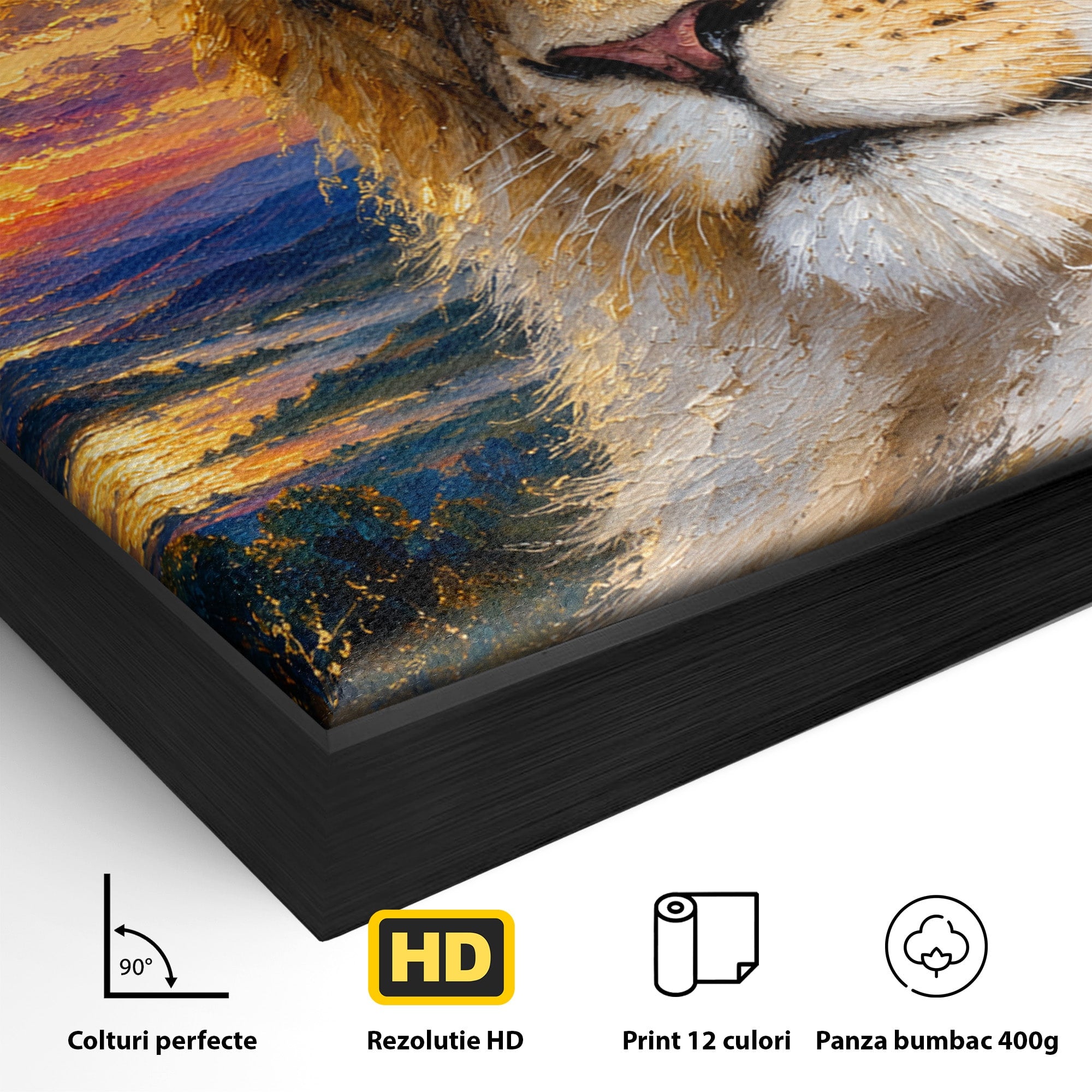Tablou Canvas Premium LuxCanva® M1671, Privirea Leului, Leu, Apus, Natura, Animale, Living, Culori Vibrante