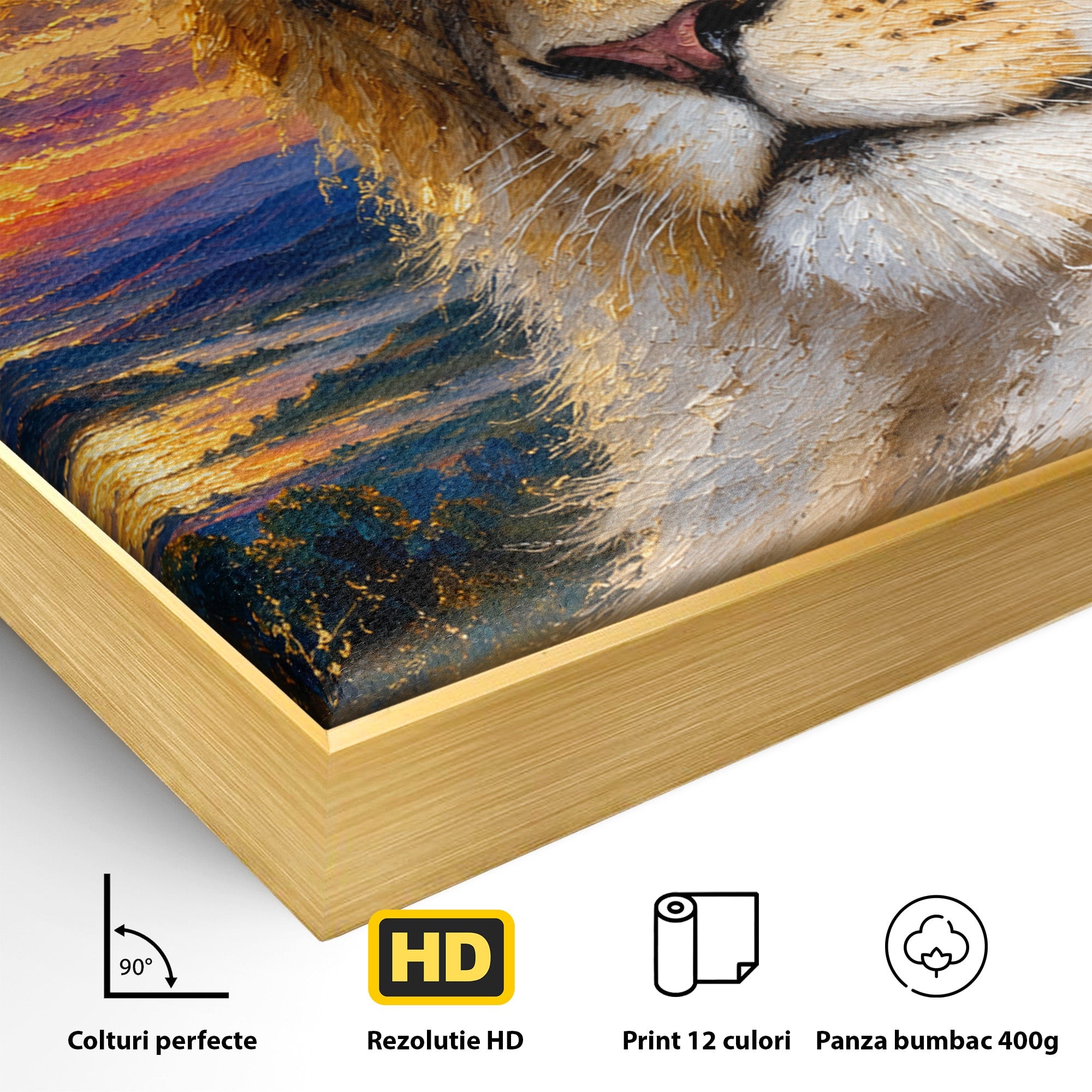 Tablou Canvas Premium LuxCanva® M1671, Privirea Leului, Leu, Apus, Natura, Animale, Living, Culori Vibrante