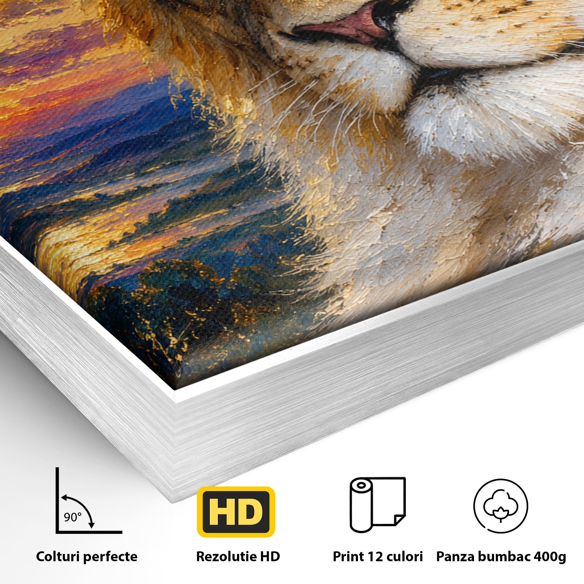 Tablou Canvas Premium LuxCanva® M1671, Privirea Leului, Leu, Apus, Natura, Animale, Living, Culori Vibrante