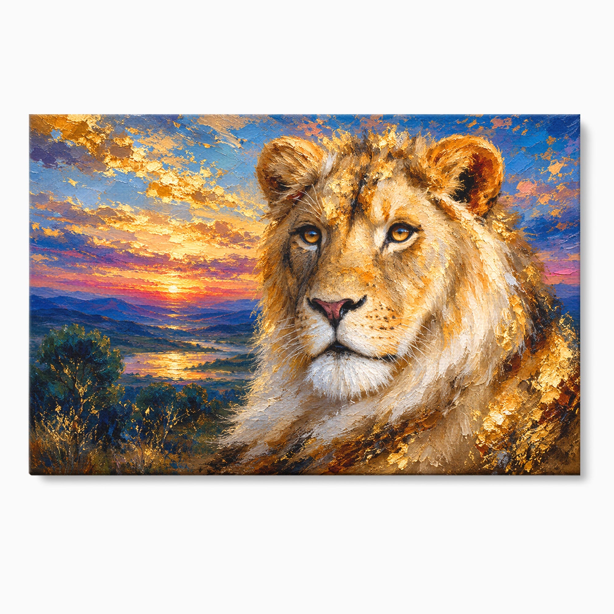 Tablou Canvas Premium LuxCanva® M1671, Privirea Leului, Leu, Apus, Natura, Animale, Living, Culori Vibrante