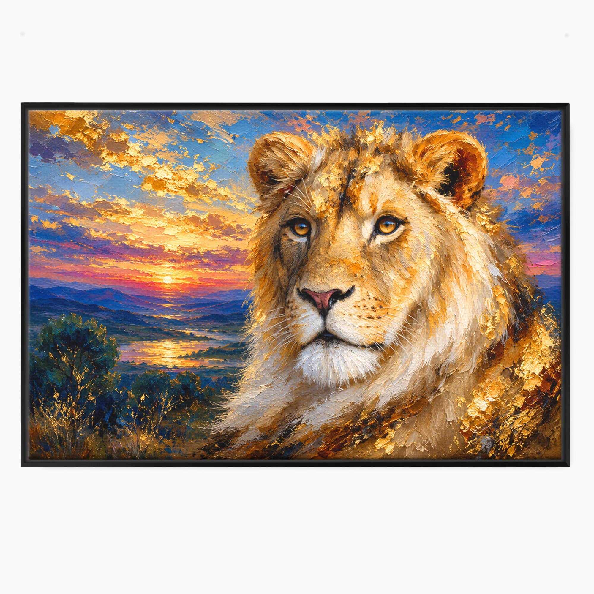 Tablou Canvas Premium LuxCanva® M1671, Privirea Leului, Leu, Apus, Natura, Animale, Living, Culori Vibrante