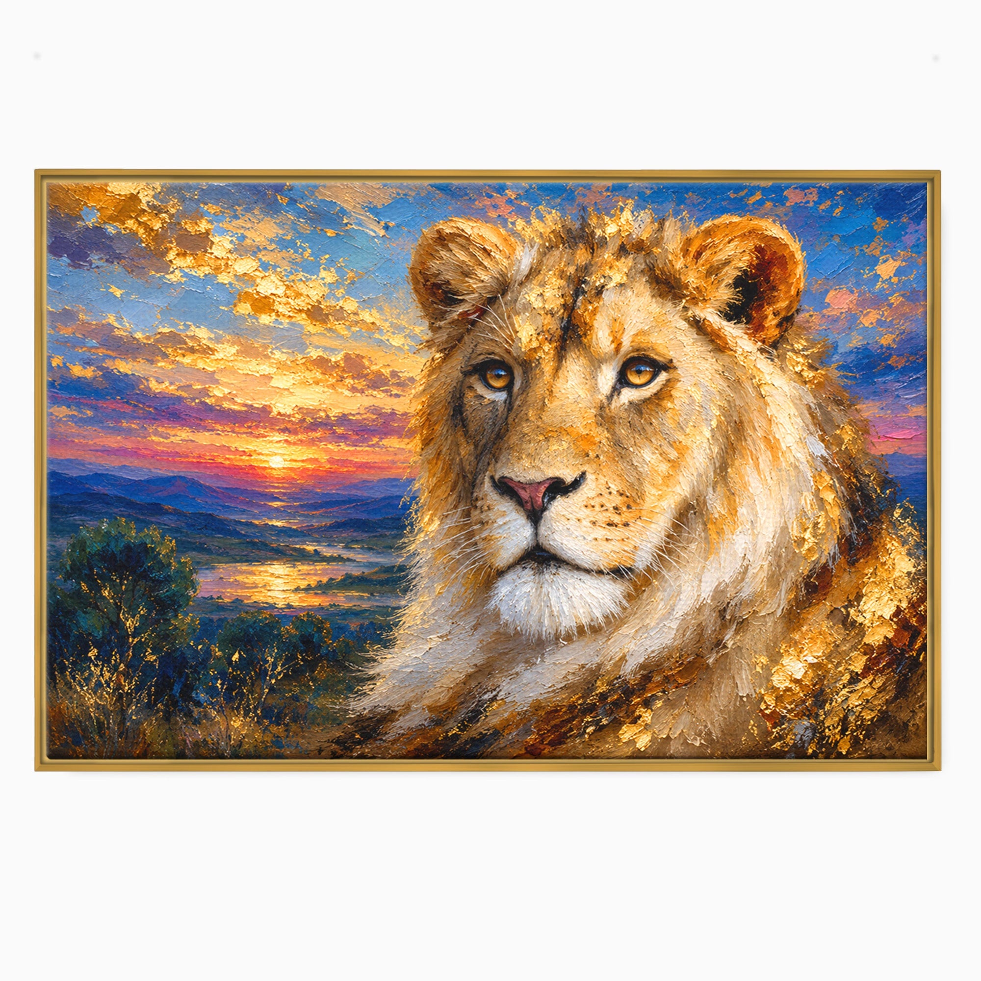 Tablou Canvas Premium LuxCanva® M1671, Privirea Leului, Leu, Apus, Natura, Animale, Living, Culori Vibrante
