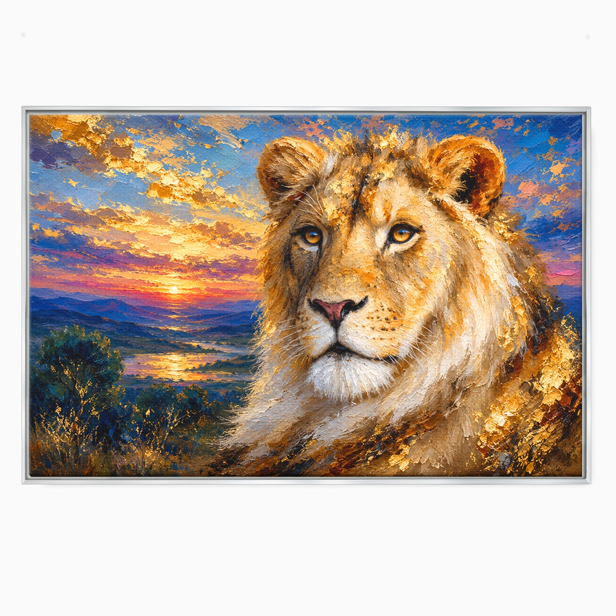 Tablou Canvas Premium LuxCanva® M1671, Privirea Leului, Leu, Apus, Natura, Animale, Living, Culori Vibrante