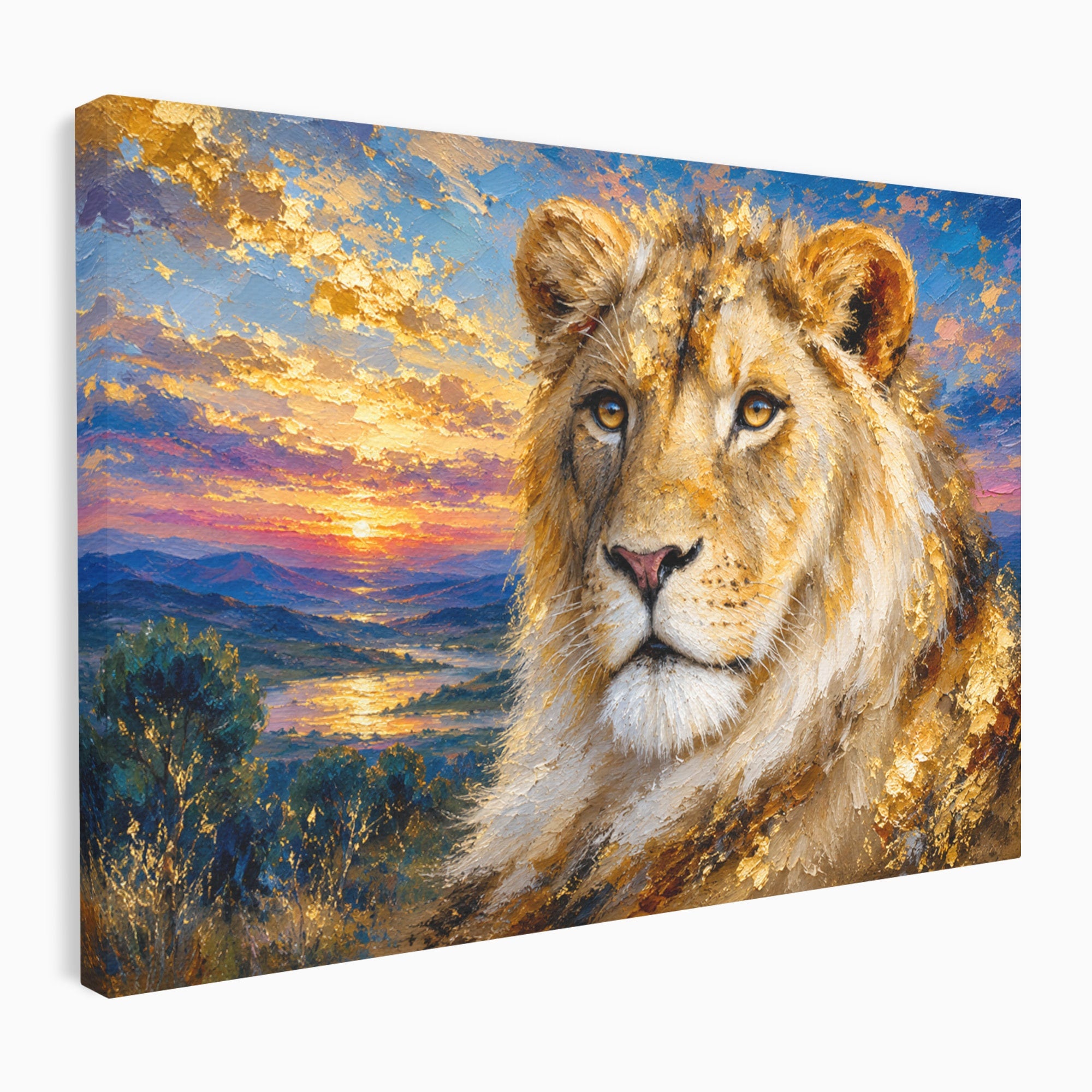 Tablou Canvas Premium LuxCanva® M1671, Privirea Leului, Leu, Apus, Natura, Animale, Living, Culori Vibrante