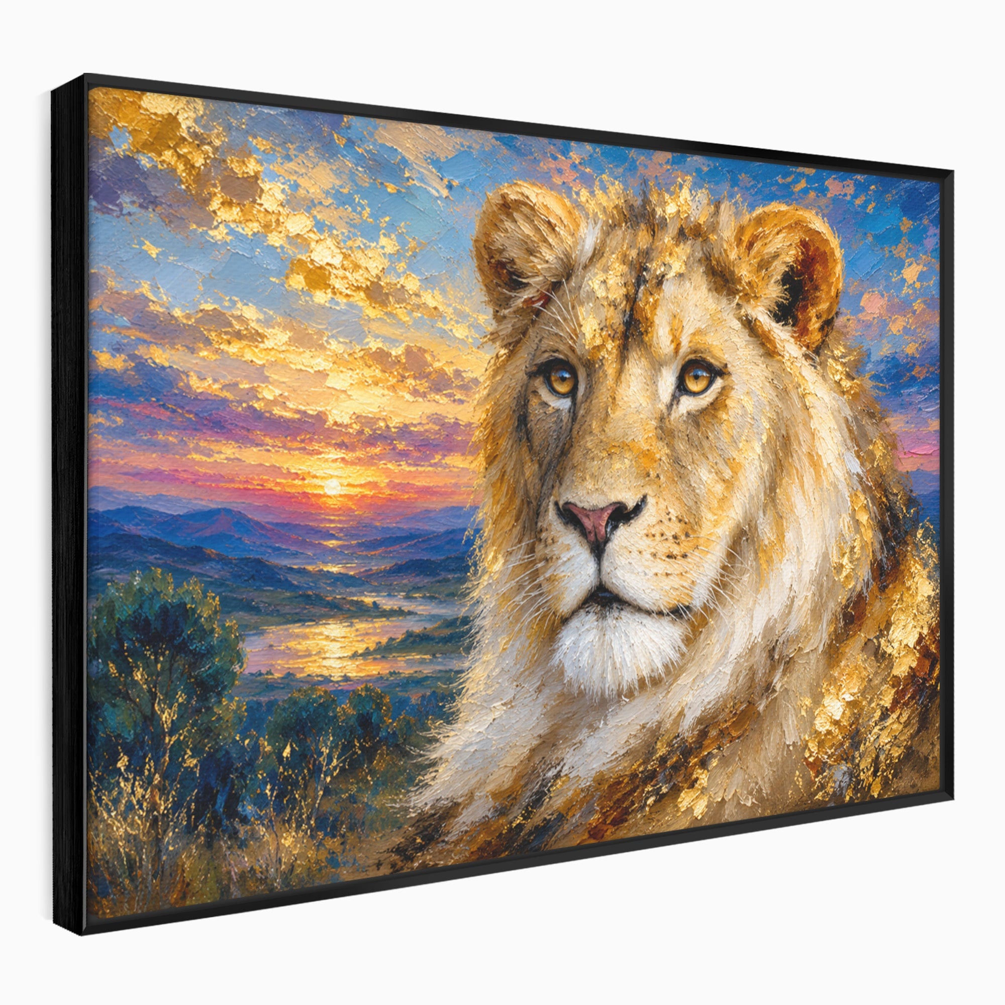 Tablou Canvas Premium LuxCanva® M1671, Privirea Leului, Leu, Apus, Natura, Animale, Living, Culori Vibrante