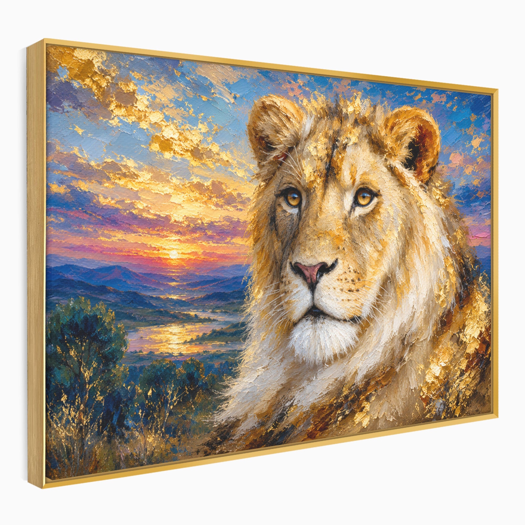 Tablou Canvas Premium LuxCanva® M1671, Privirea Leului, Leu, Apus, Natura, Animale, Living, Culori Vibrante