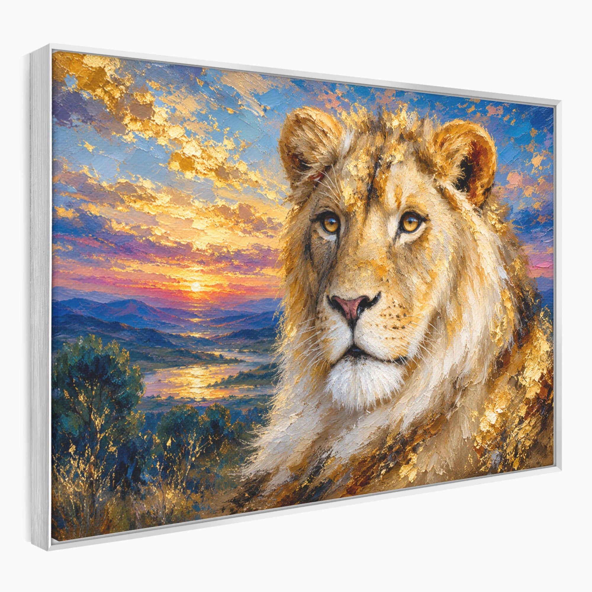 Tablou Canvas Premium LuxCanva® M1671, Privirea Leului, Leu, Apus, Natura, Animale, Living, Culori Vibrante