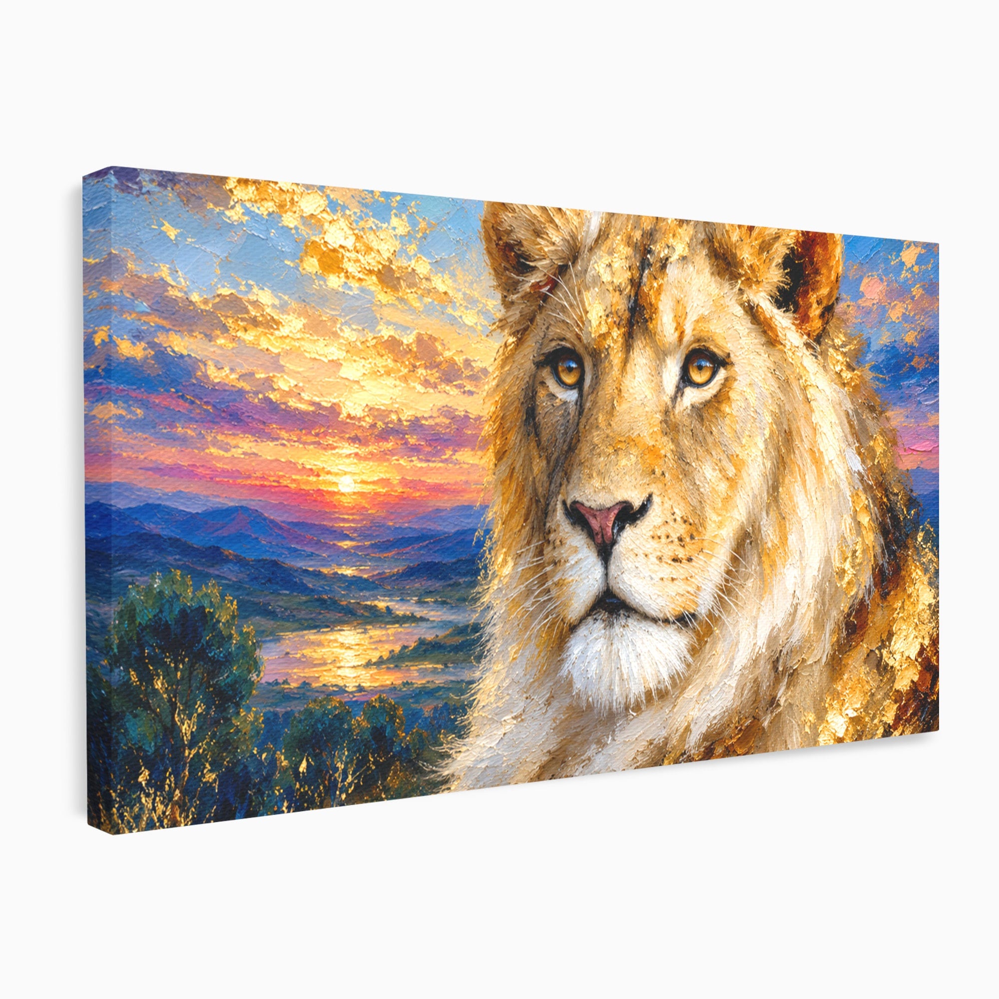 Tablou Canvas Premium LuxCanva® M1671, Privirea Leului, Leu, Apus, Natura, Animale, Living, Culori Vibrante