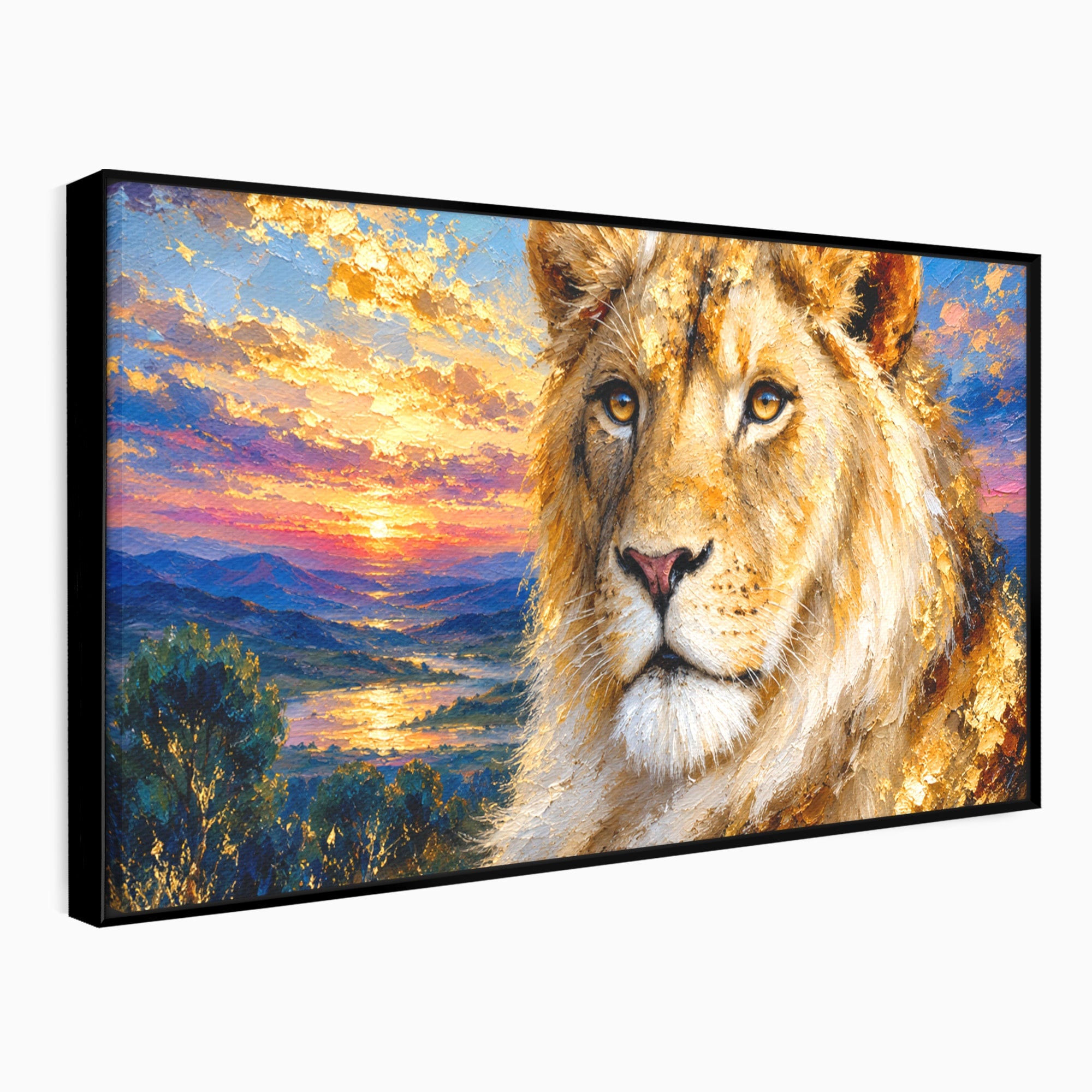 Tablou Canvas Premium LuxCanva® M1671, Privirea Leului, Leu, Apus, Natura, Animale, Living, Culori Vibrante