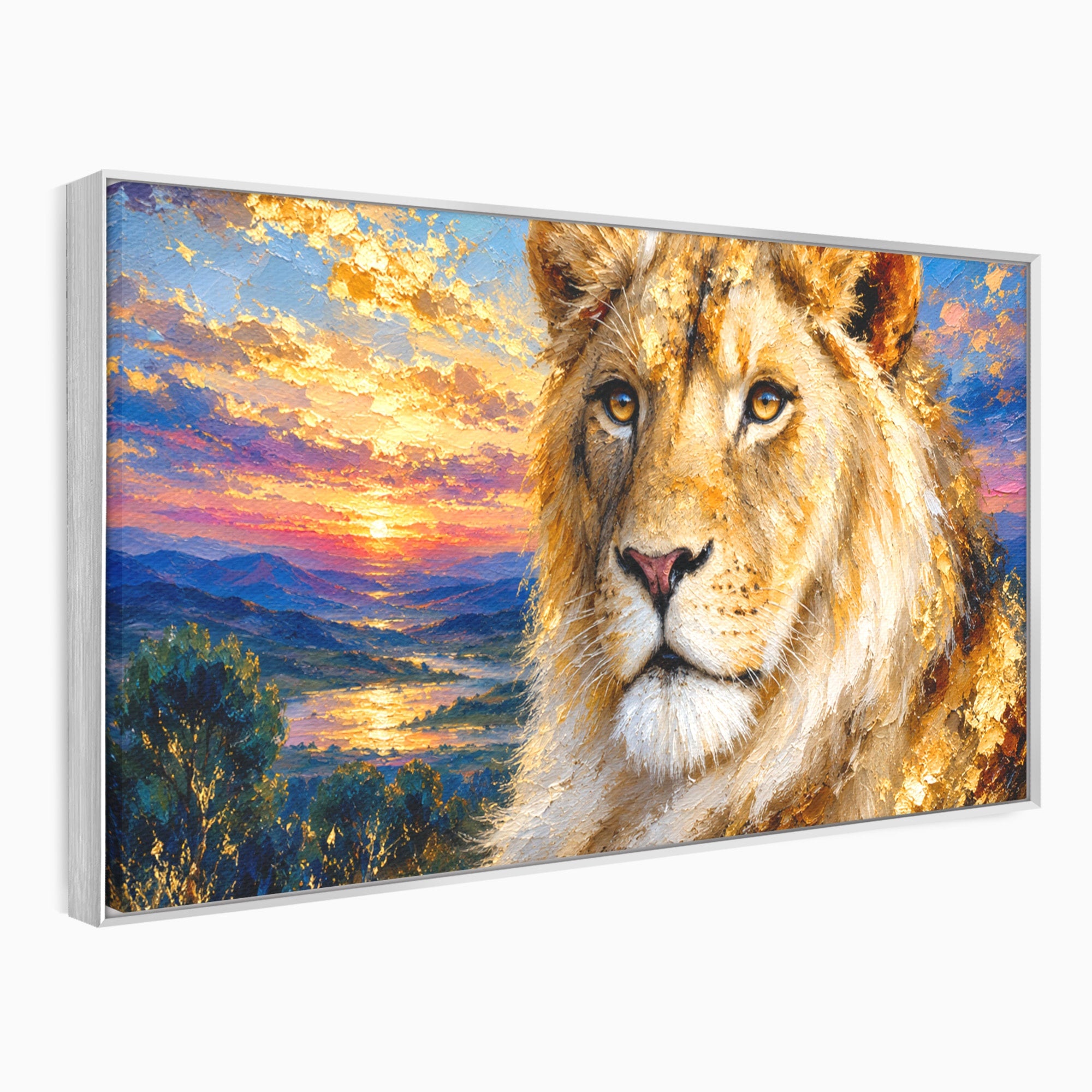Tablou Canvas Premium LuxCanva® M1671, Privirea Leului, Leu, Apus, Natura, Animale, Living, Culori Vibrante