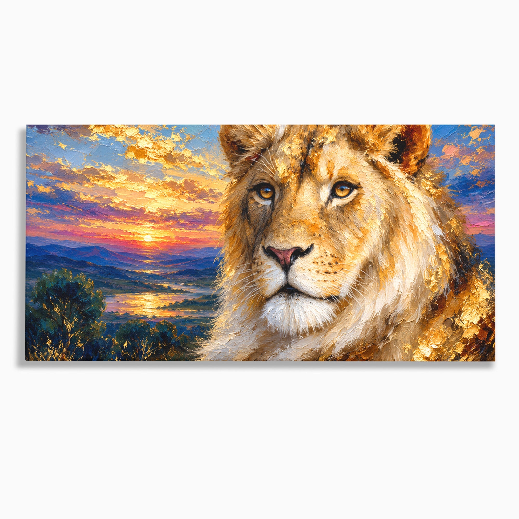 Tablou Canvas Premium LuxCanva® M1671, Privirea Leului, Leu, Apus, Natura, Animale, Living, Culori Vibrante