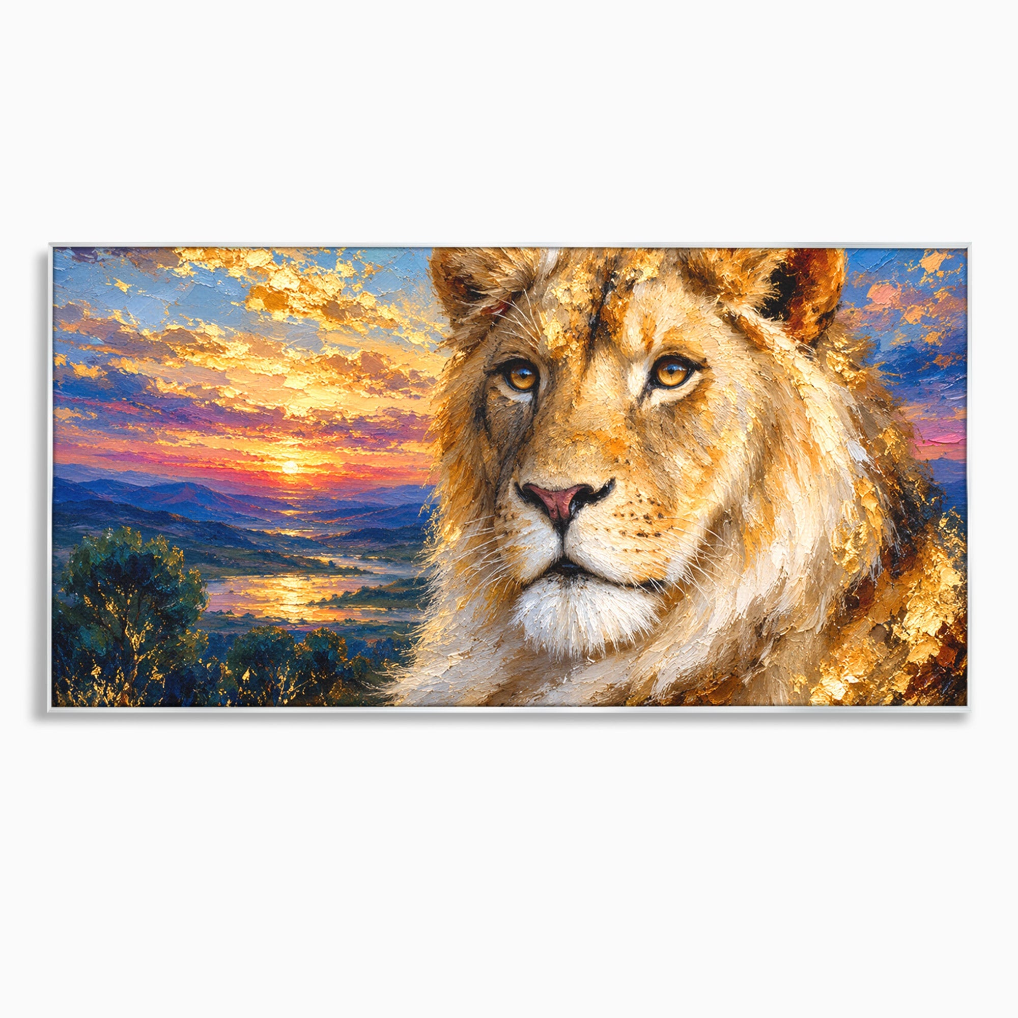 Tablou Canvas Premium LuxCanva® M1671, Privirea Leului, Leu, Apus, Natura, Animale, Living, Culori Vibrante