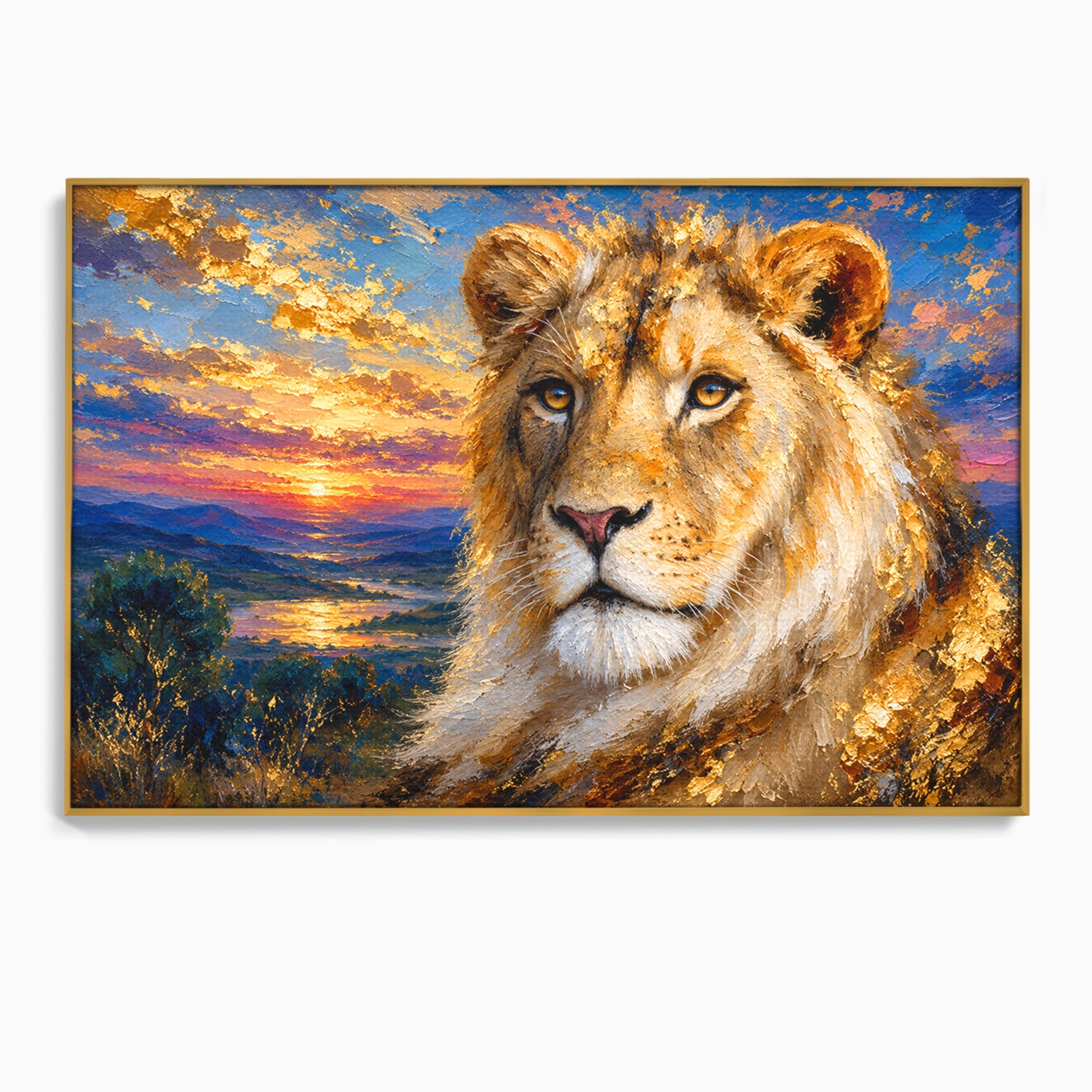 Tablou Canvas Premium LuxCanva® M1671, Privirea Leului, Leu, Apus, Natura, Animale, Living, Culori Vibrante