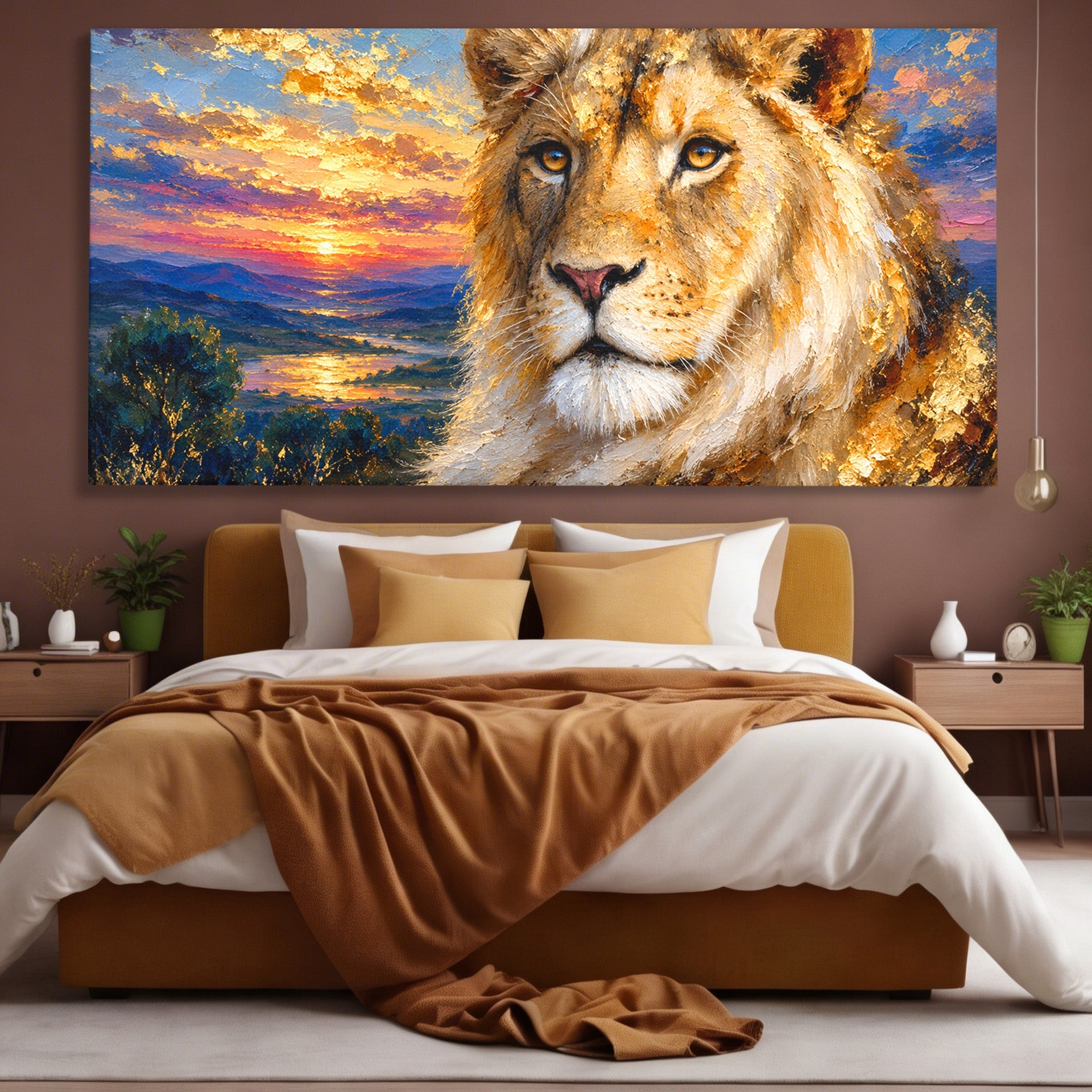 Tablou Canvas Premium LuxCanva® M1671, Privirea Leului, Leu, Apus, Natura, Animale, Living, Culori Vibrante