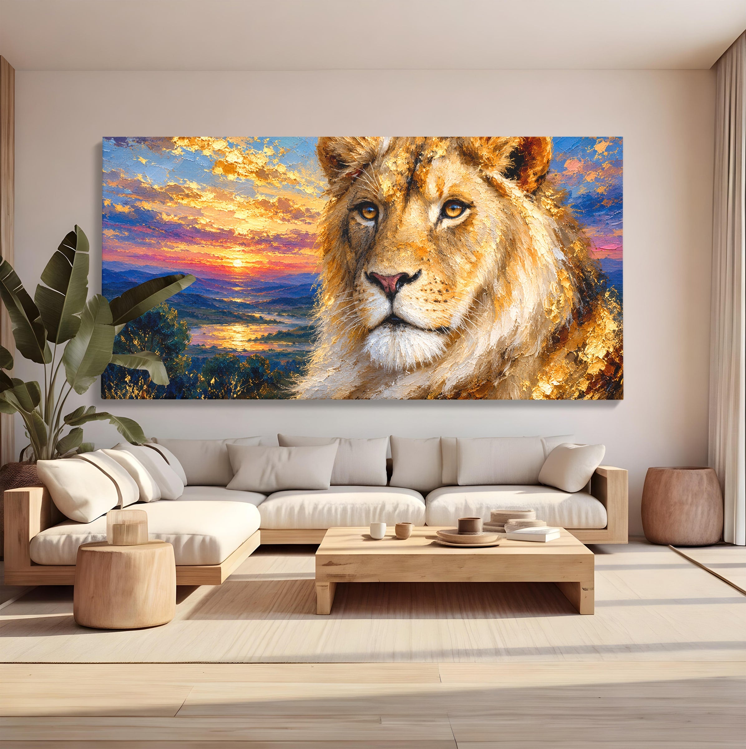 Tablou Canvas Premium LuxCanva® M1671, Privirea Leului, Leu, Apus, Natura, Animale, Living, Culori Vibrante