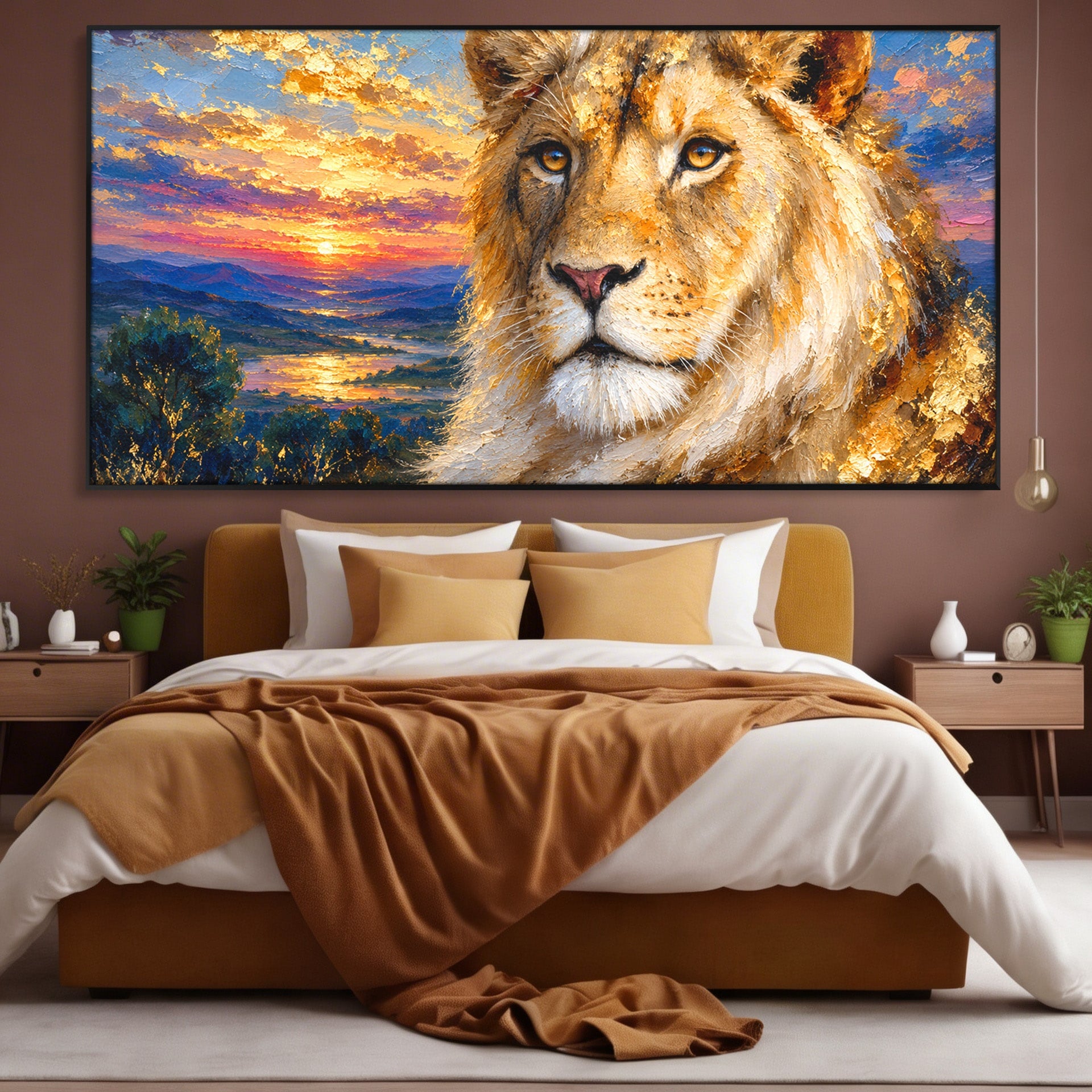 Tablou Canvas Premium LuxCanva® M1671, Privirea Leului, Leu, Apus, Natura, Animale, Living, Culori Vibrante
