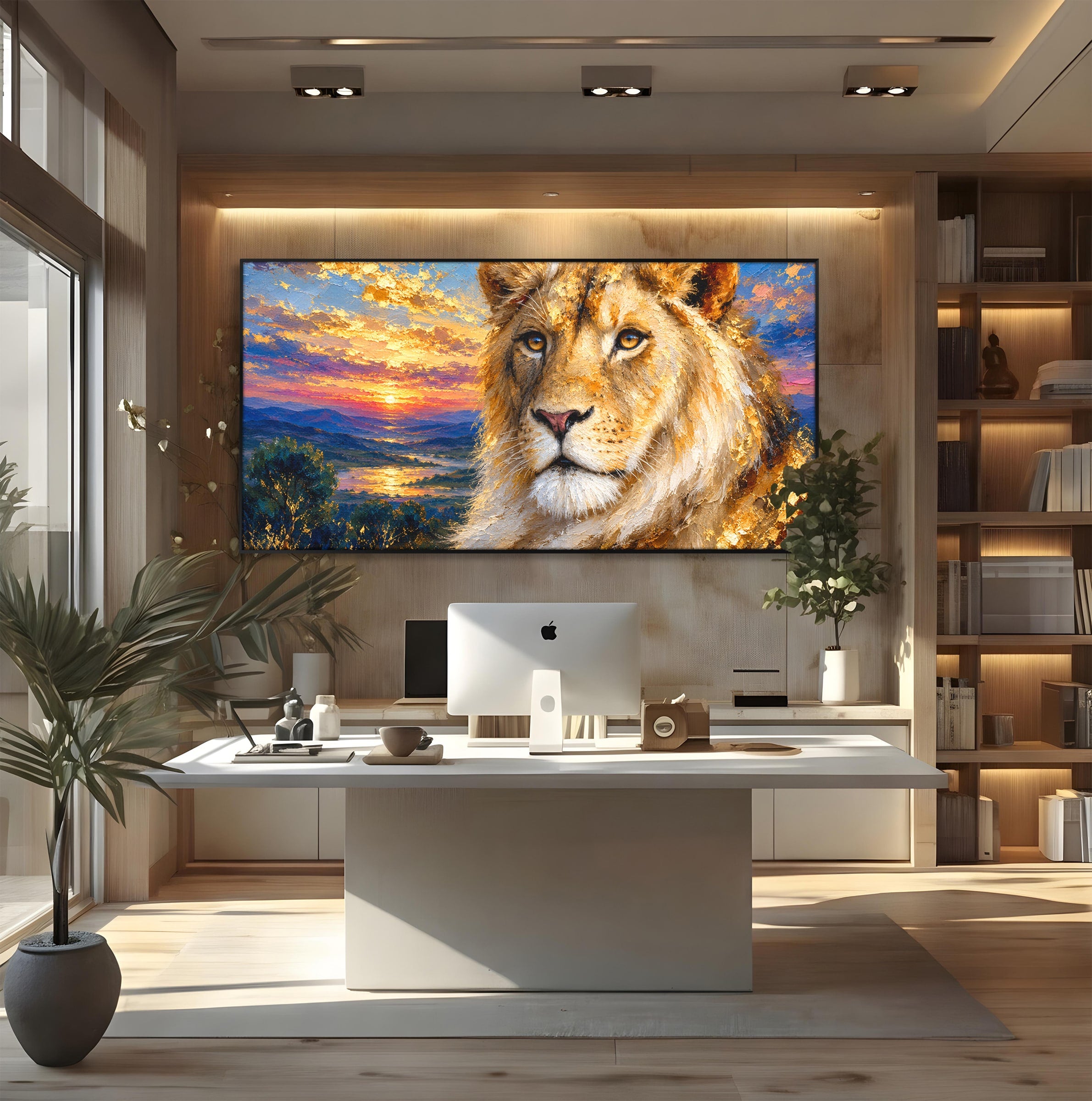 Tablou Canvas Premium LuxCanva® M1671, Privirea Leului, Leu, Apus, Natura, Animale, Living, Culori Vibrante