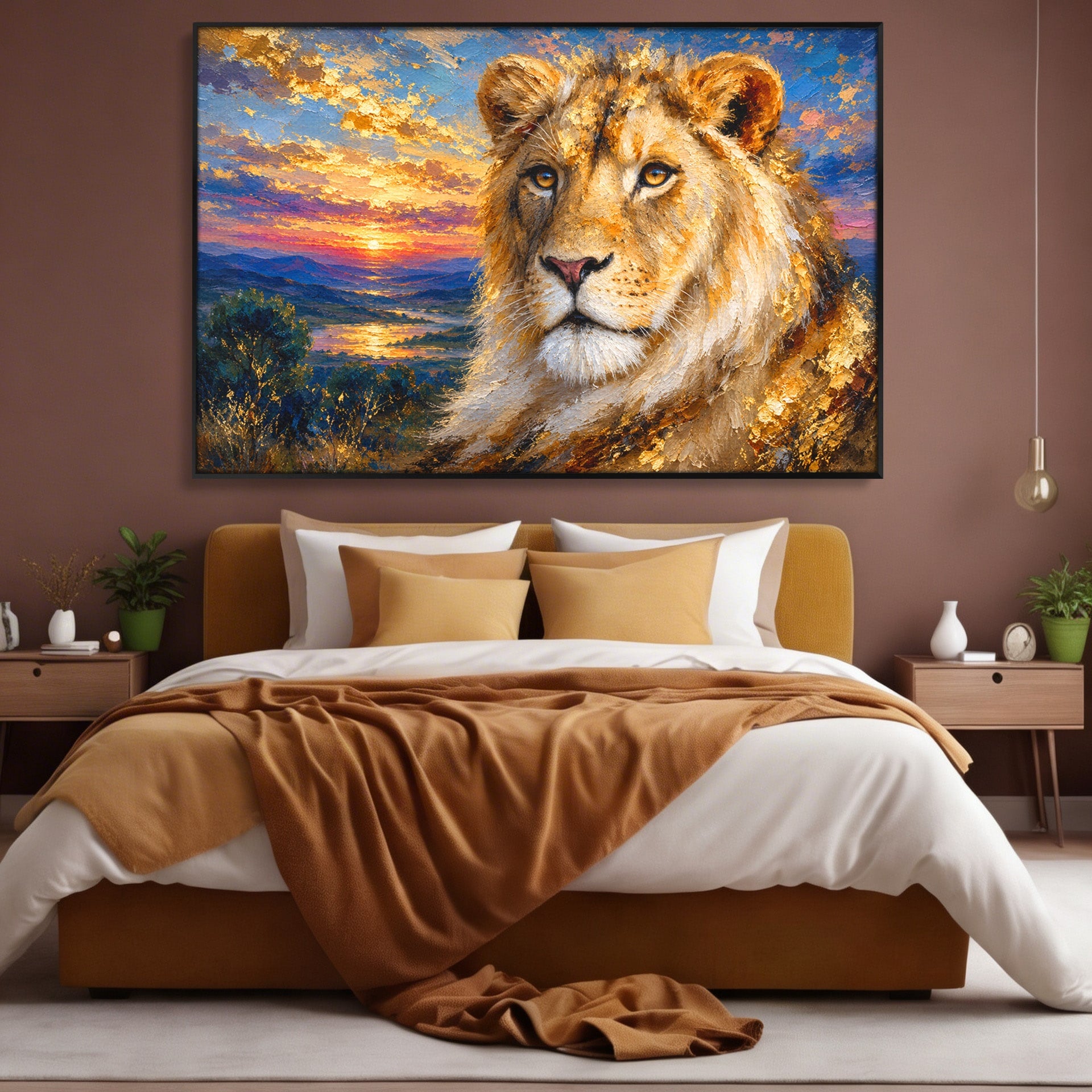 Tablou Canvas Premium LuxCanva® M1671, Privirea Leului, Leu, Apus, Natura, Animale, Living, Culori Vibrante
