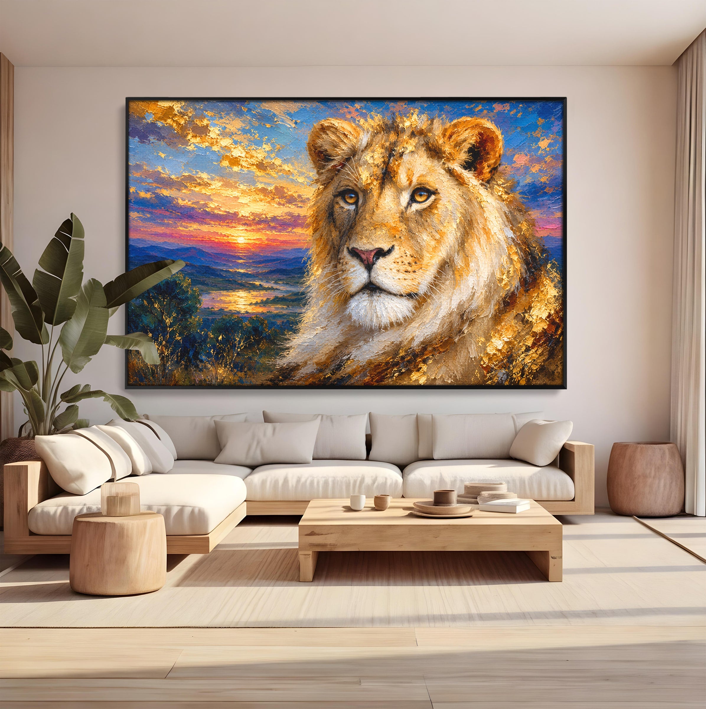 Tablou Canvas Premium LuxCanva® M1671, Privirea Leului, Leu, Apus, Natura, Animale, Living, Culori Vibrante