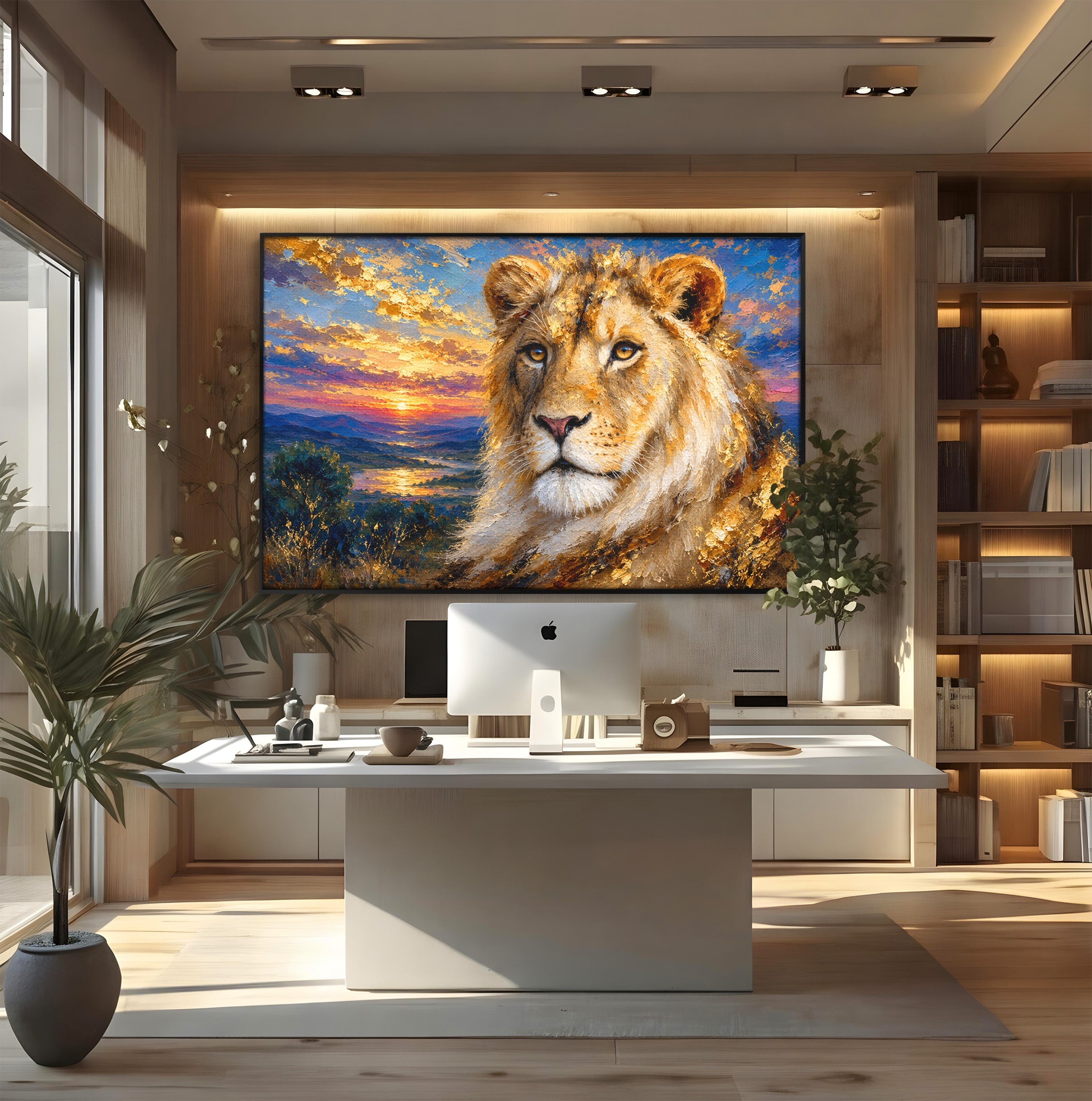 Tablou Canvas Premium LuxCanva® M1671, Privirea Leului, Leu, Apus, Natura, Animale, Living, Culori Vibrante