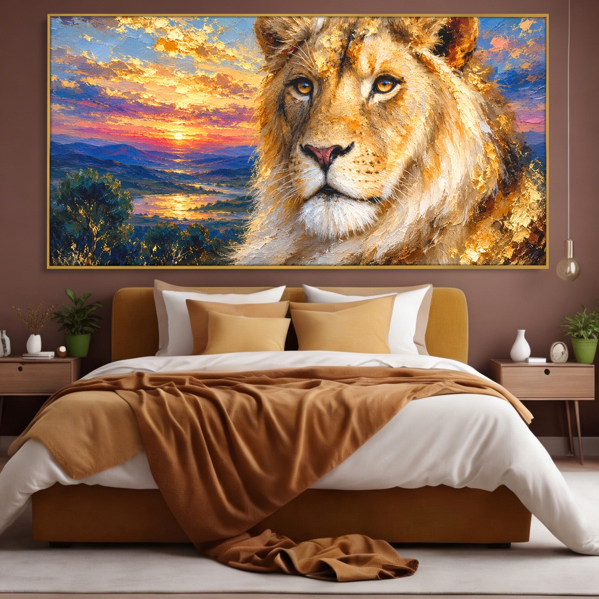 Tablou Canvas Premium LuxCanva® M1671, Privirea Leului, Leu, Apus, Natura, Animale, Living, Culori Vibrante
