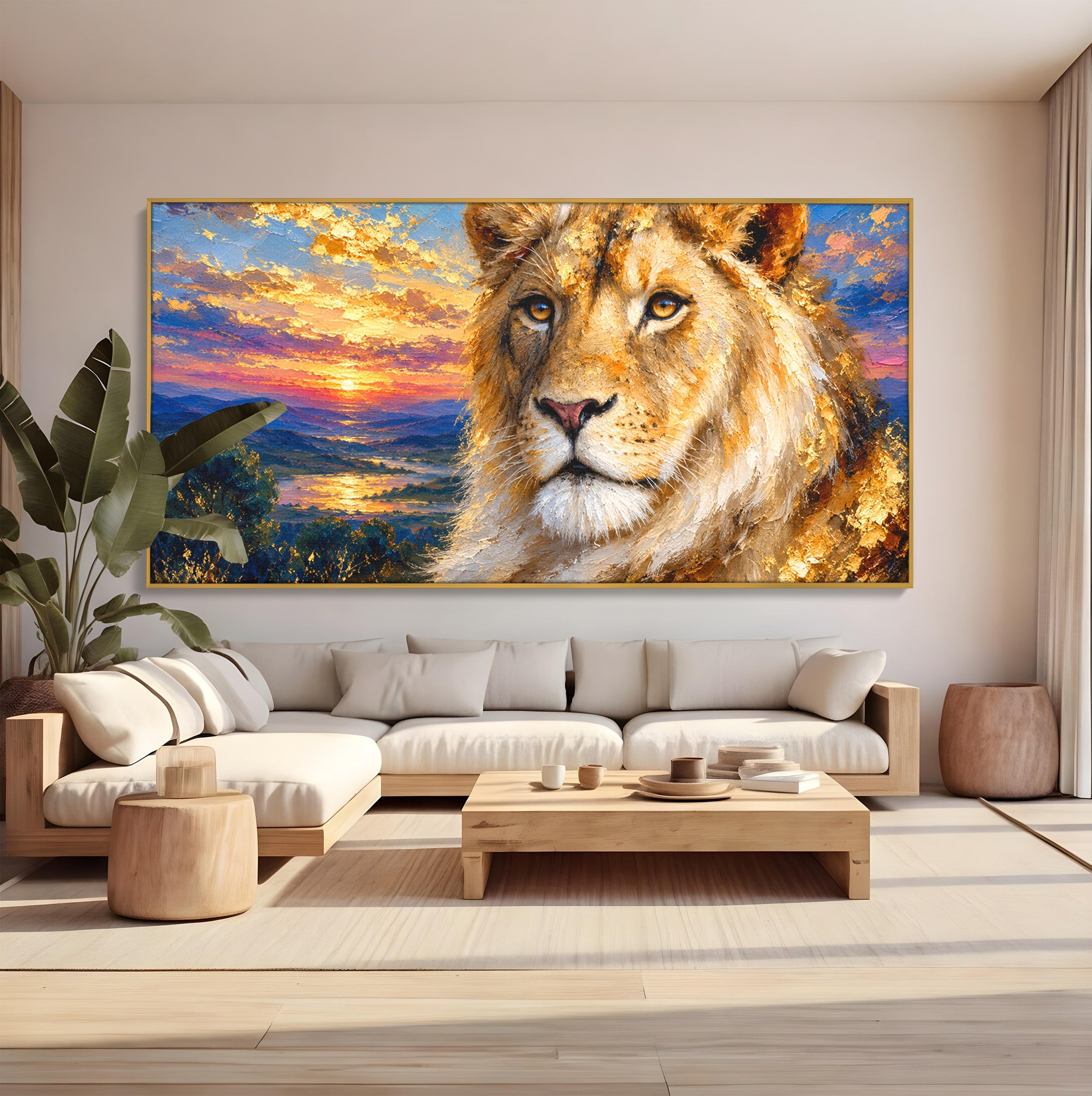 Tablou Canvas Premium LuxCanva® M1671, Privirea Leului, Leu, Apus, Natura, Animale, Living, Culori Vibrante