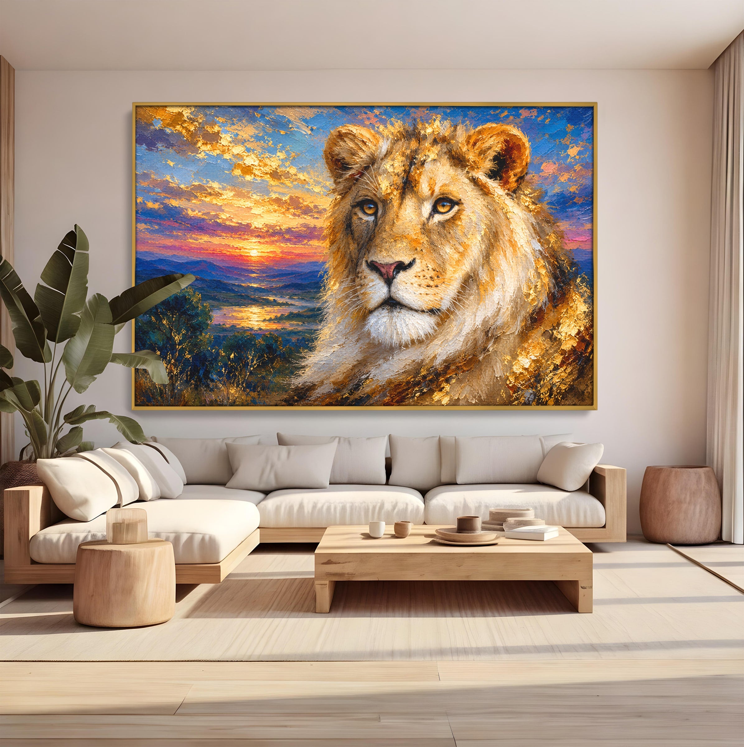 Tablou Canvas Premium LuxCanva® M1671, Privirea Leului, Leu, Apus, Natura, Animale, Living, Culori Vibrante