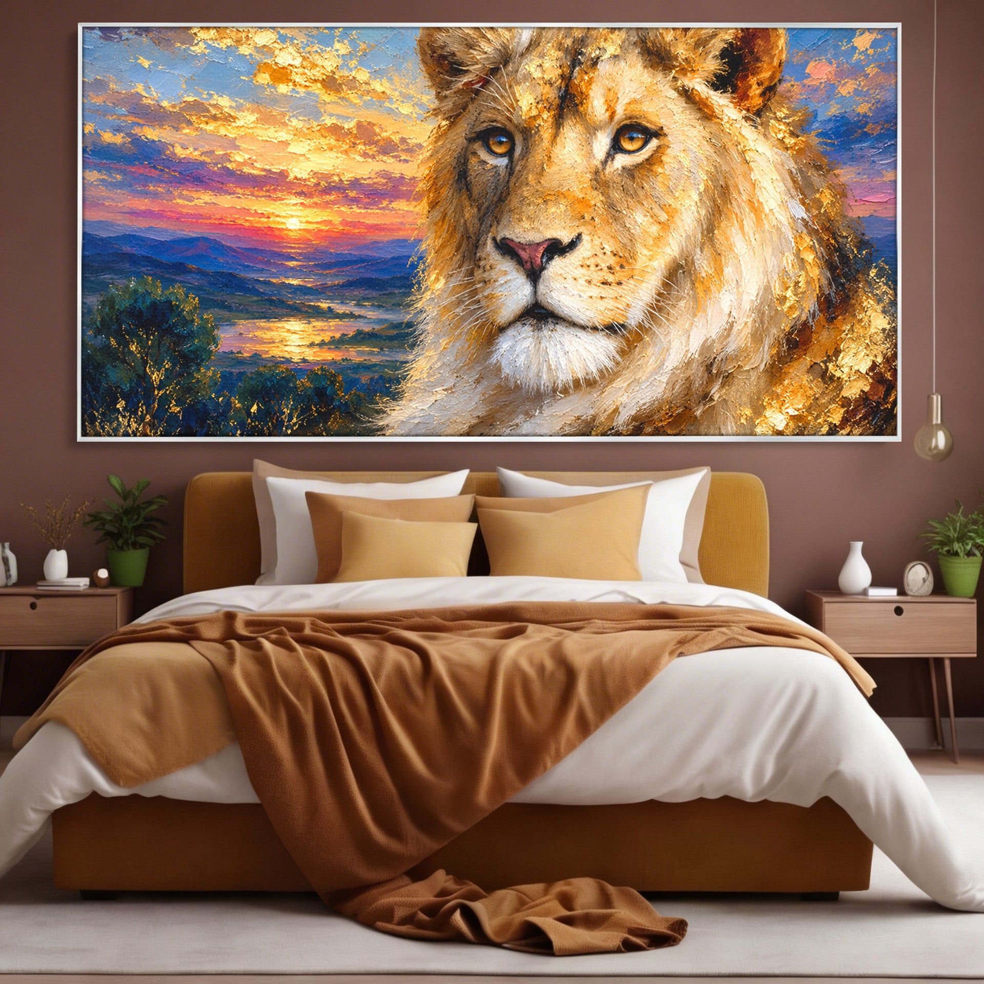 Tablou Canvas Premium LuxCanva® M1671, Privirea Leului, Leu, Apus, Natura, Animale, Living, Culori Vibrante