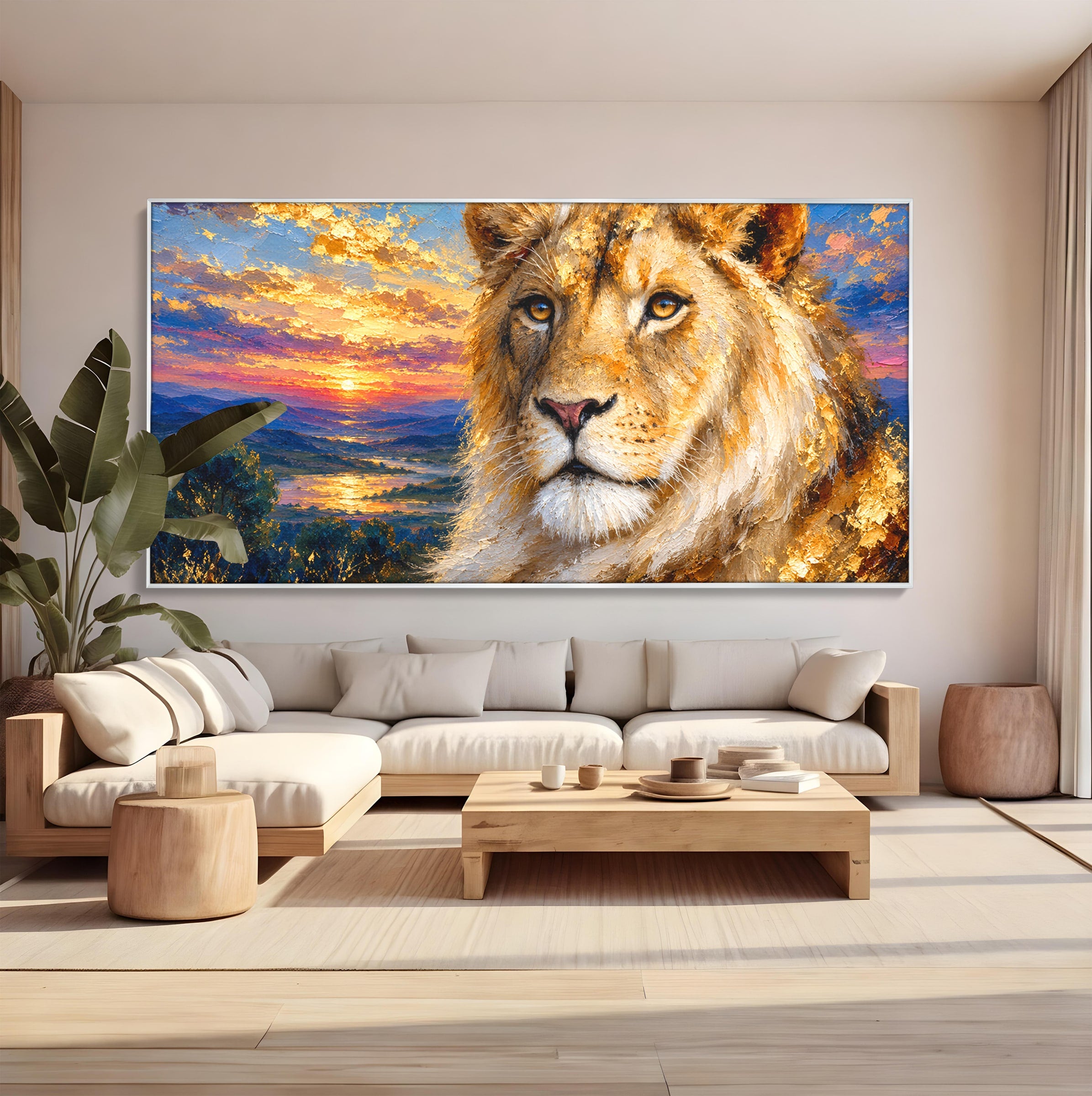 Tablou Canvas Premium LuxCanva® M1671, Privirea Leului, Leu, Apus, Natura, Animale, Living, Culori Vibrante