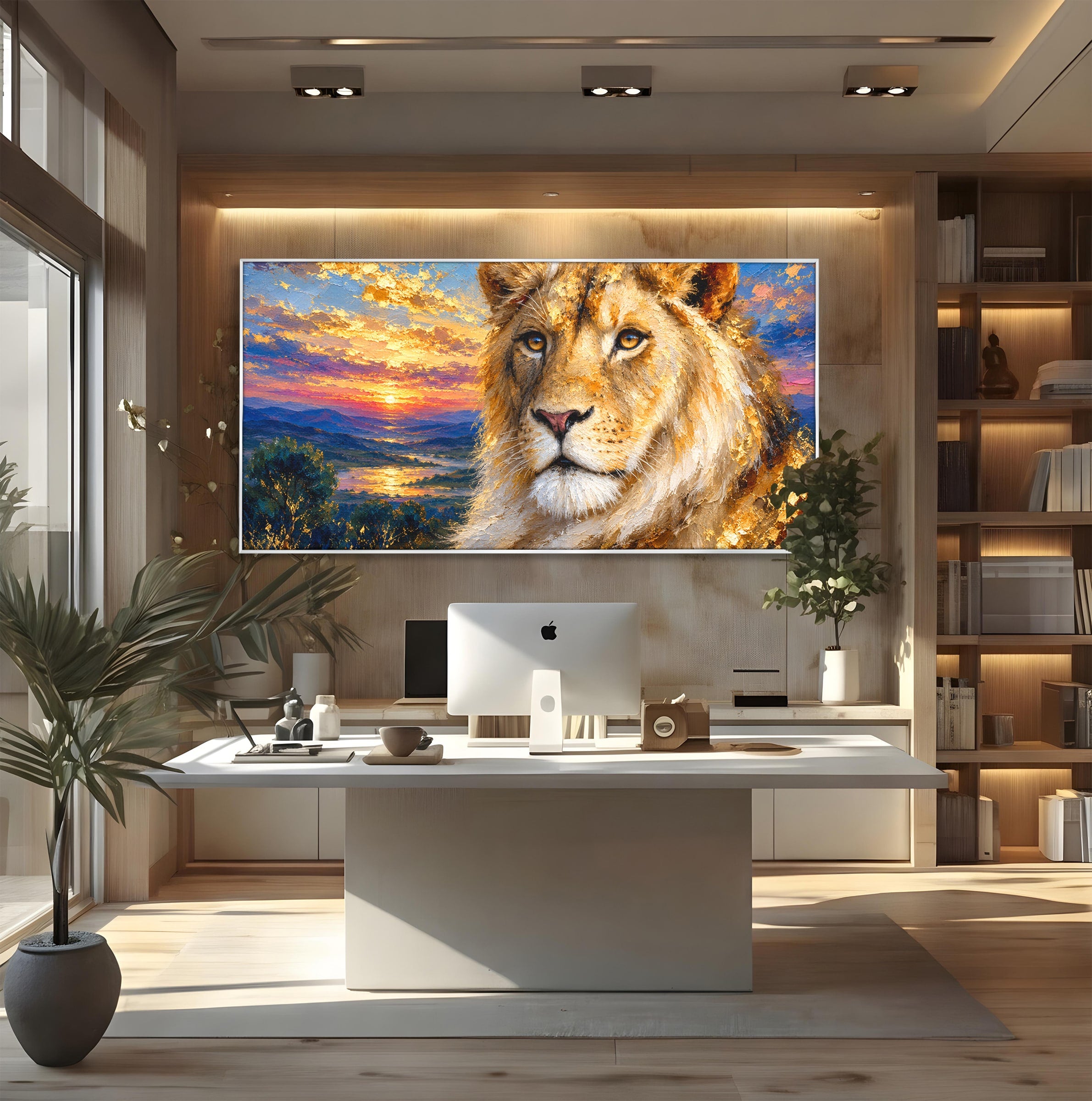 Tablou Canvas Premium LuxCanva® M1671, Privirea Leului, Leu, Apus, Natura, Animale, Living, Culori Vibrante