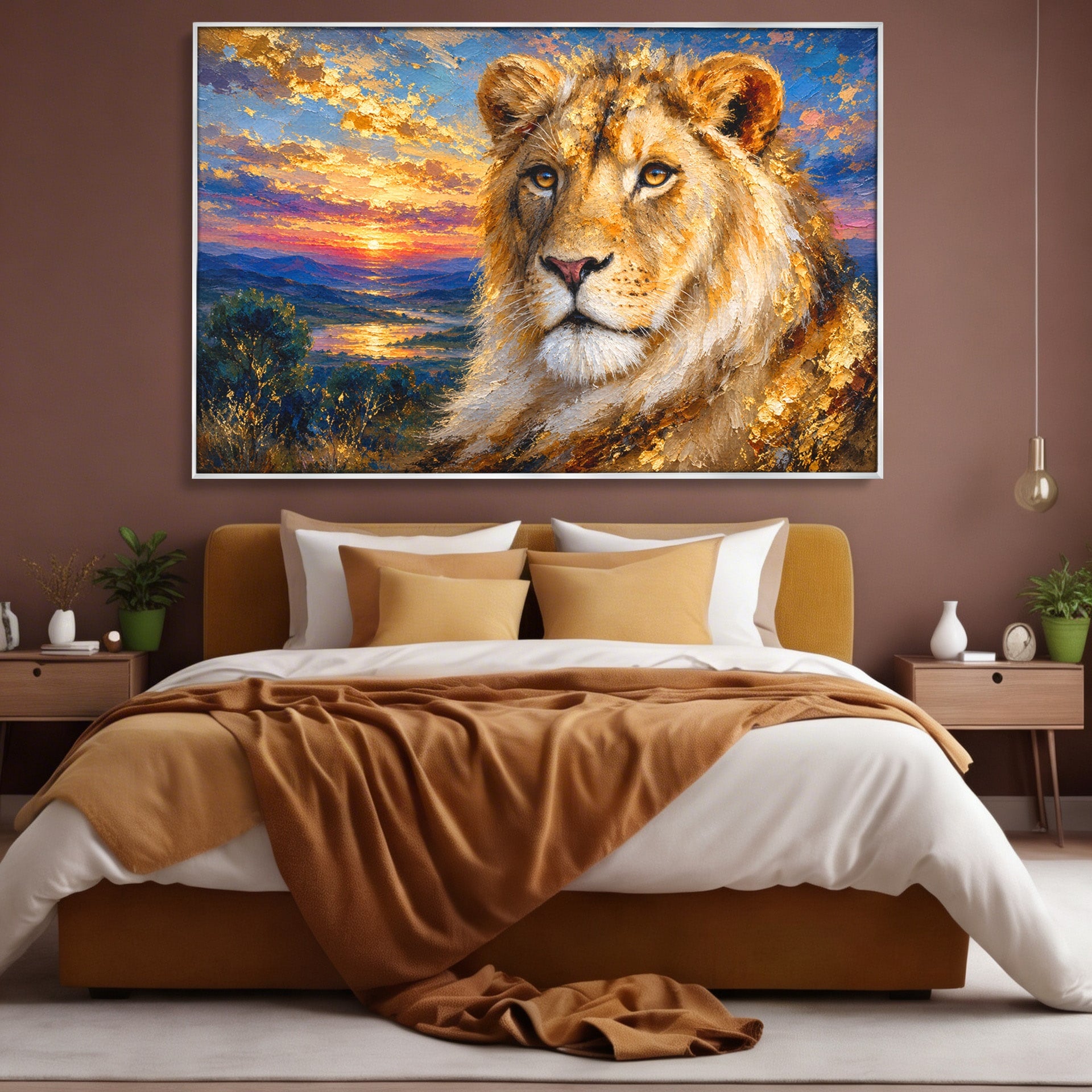 Tablou Canvas Premium LuxCanva® M1671, Privirea Leului, Leu, Apus, Natura, Animale, Living, Culori Vibrante