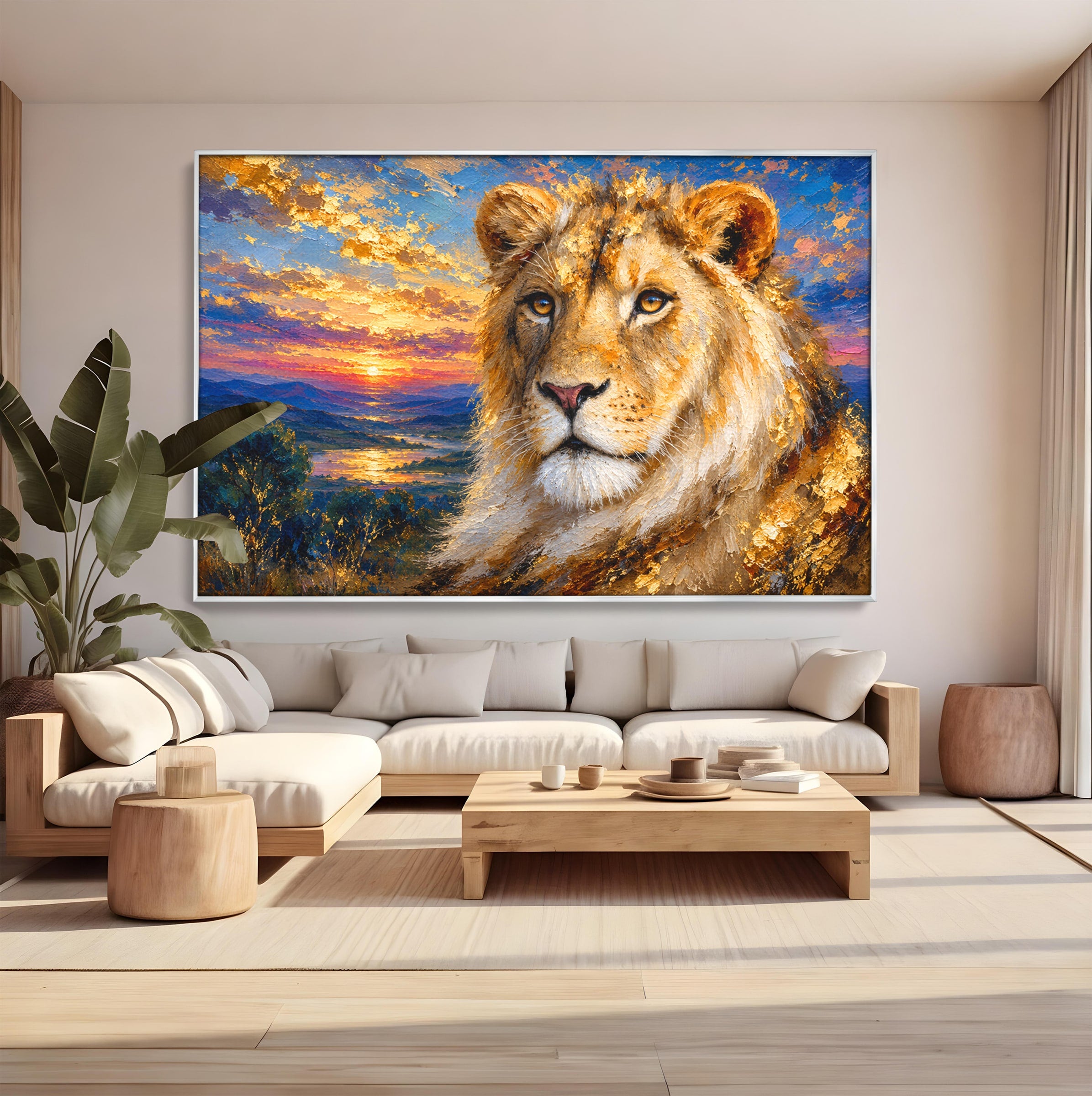 Tablou Canvas Premium LuxCanva® M1671, Privirea Leului, Leu, Apus, Natura, Animale, Living, Culori Vibrante