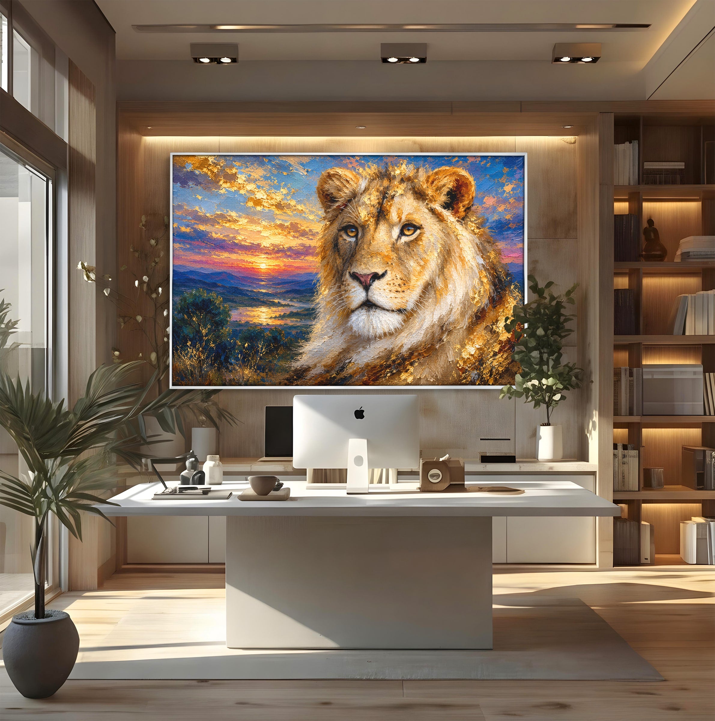 Tablou Canvas Premium LuxCanva® M1671, Privirea Leului, Leu, Apus, Natura, Animale, Living, Culori Vibrante