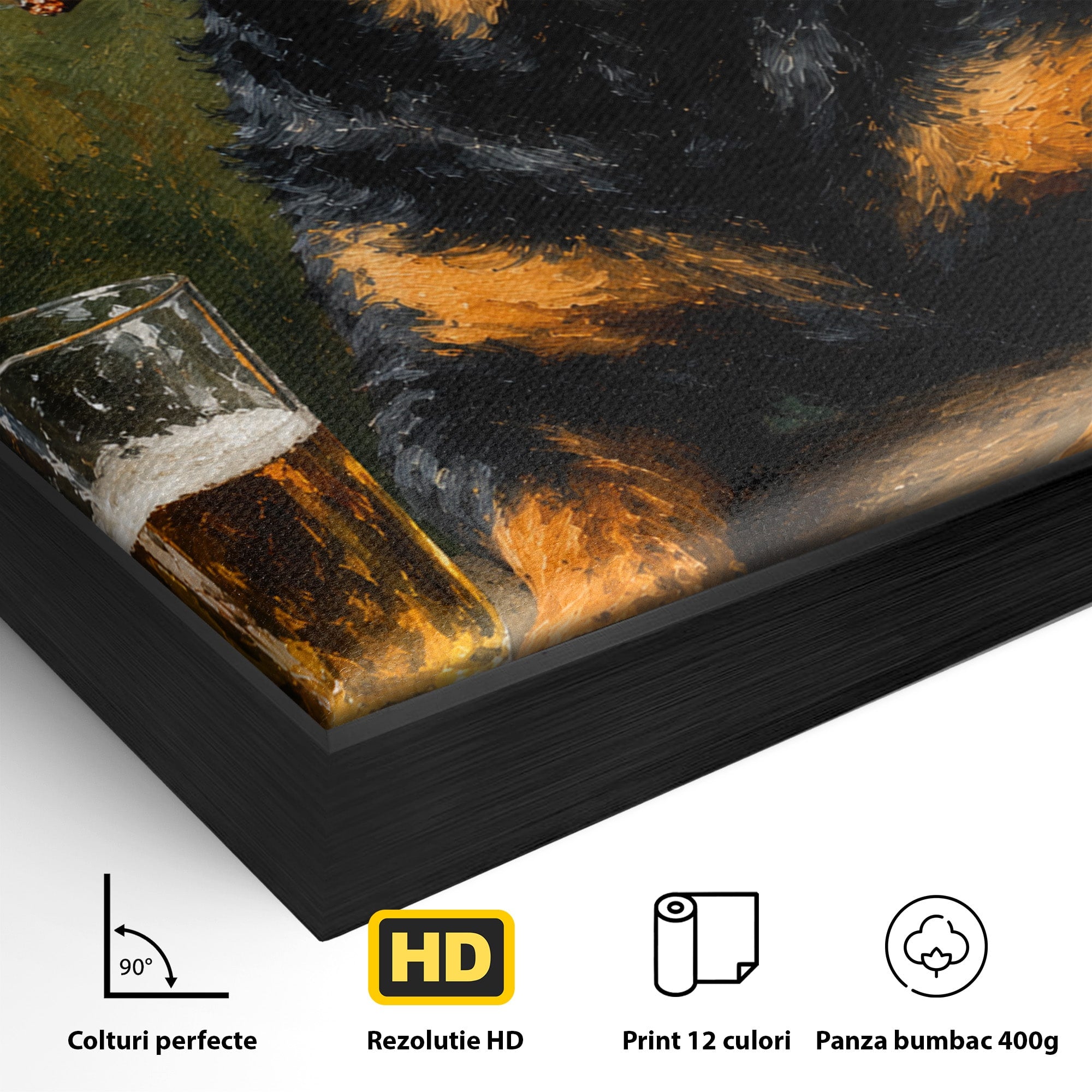 Tablou Canvas Premium LuxCanva® M1672, Caine Cu Palarie Si Bere, Caine, Palarie, Bere, Umor, Animale, Living, Bar, Culori Vibrante
