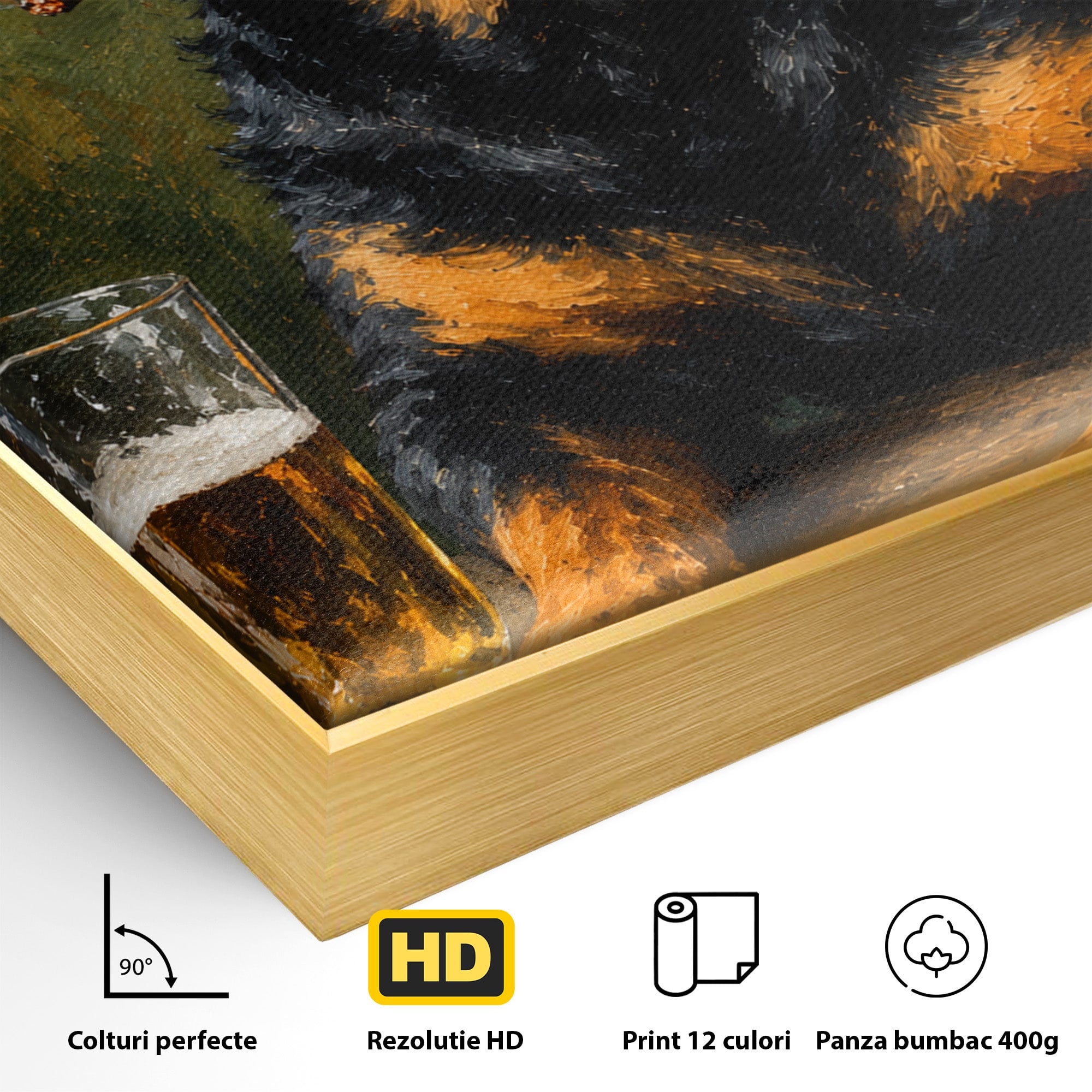 Tablou Canvas Premium LuxCanva® M1672, Caine Cu Palarie Si Bere, Caine, Palarie, Bere, Umor, Animale, Living, Bar, Culori Vibrante