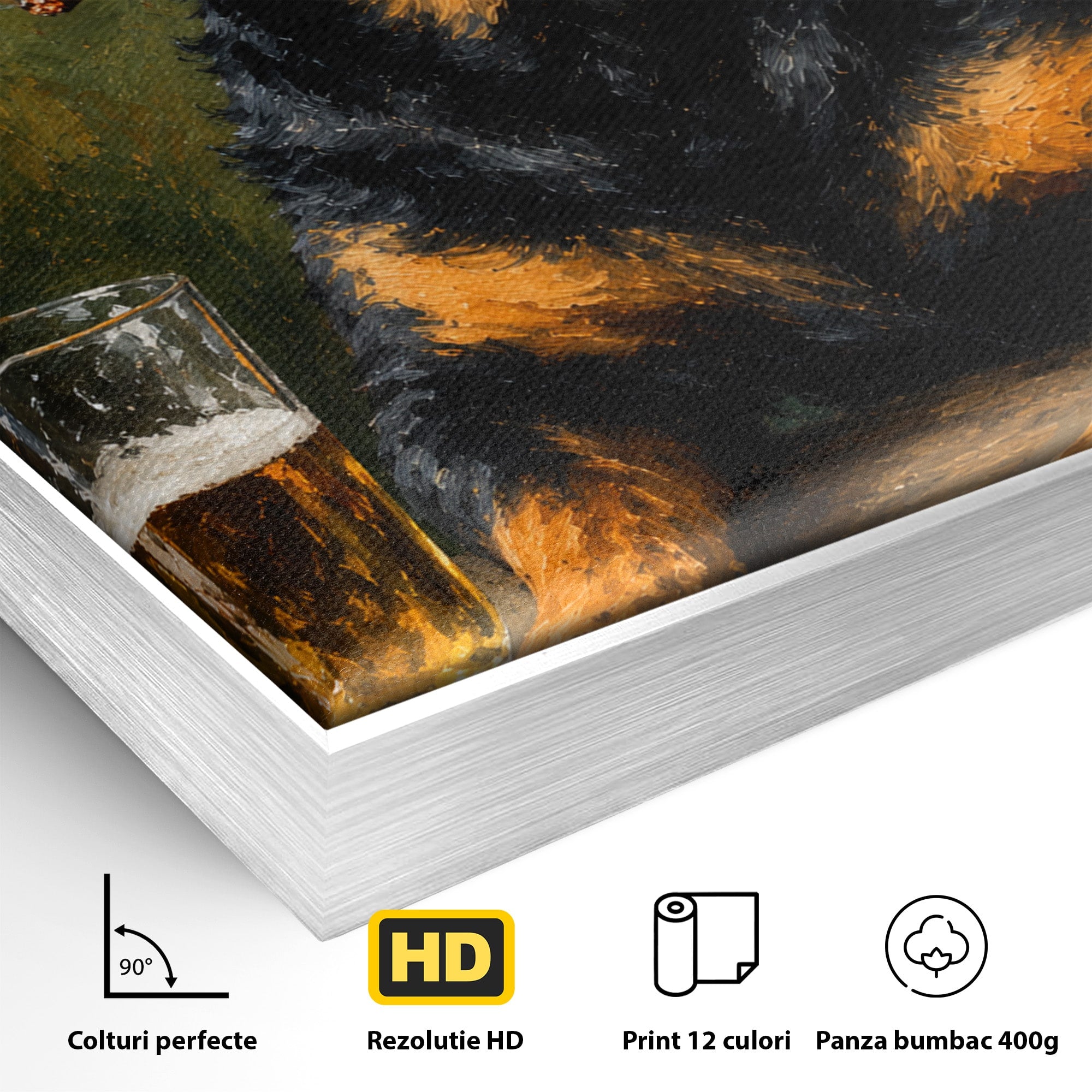 Tablou Canvas Premium LuxCanva® M1672, Caine Cu Palarie Si Bere, Caine, Palarie, Bere, Umor, Animale, Living, Bar, Culori Vibrante