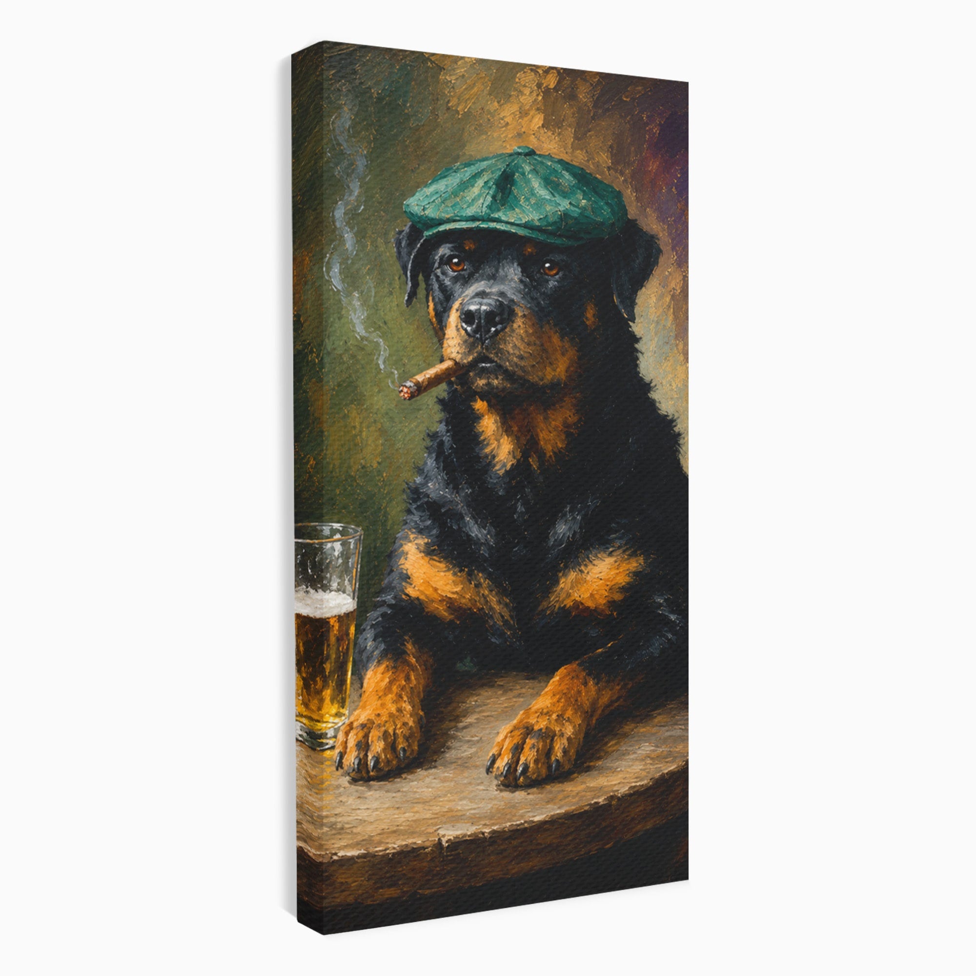 Tablou Canvas Premium LuxCanva® M1672, Caine Cu Palarie Si Bere, Caine, Palarie, Bere, Umor, Animale, Living, Bar, Culori Vibrante