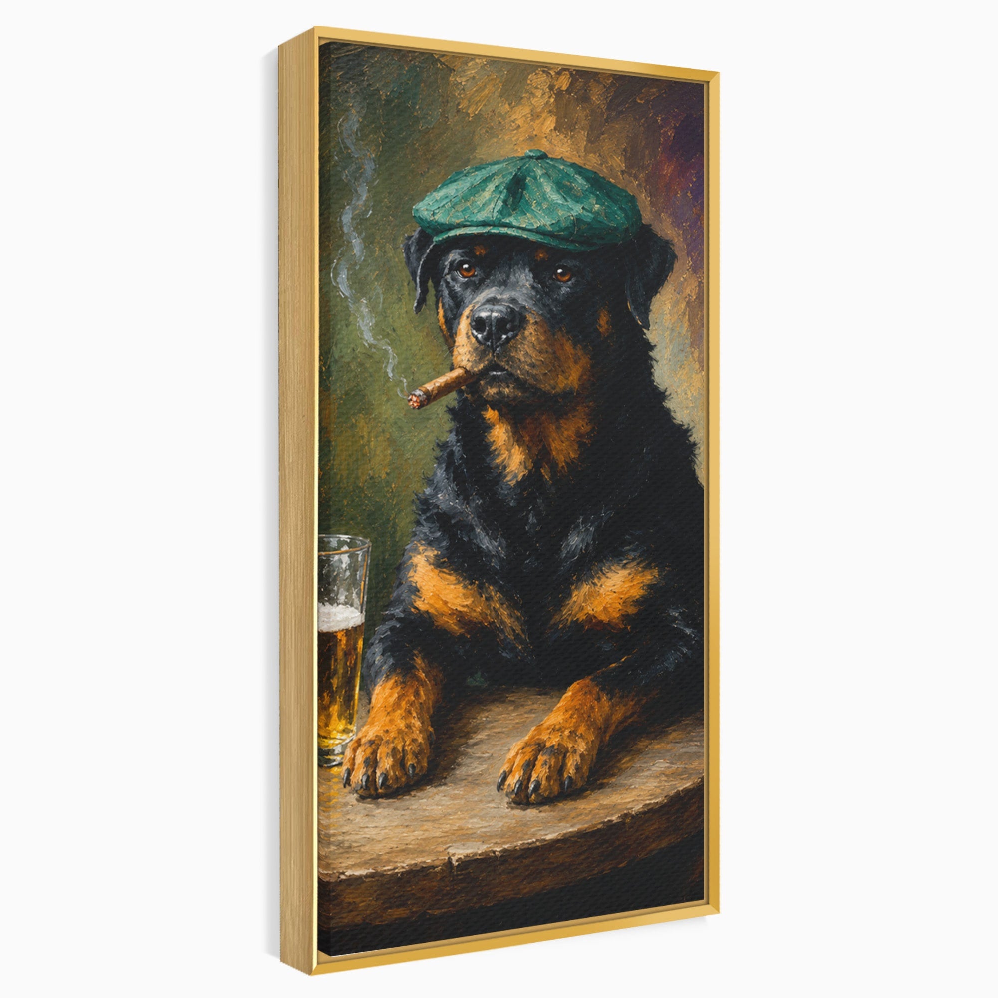 Tablou Canvas Premium LuxCanva® M1672, Caine Cu Palarie Si Bere, Caine, Palarie, Bere, Umor, Animale, Living, Bar, Culori Vibrante
