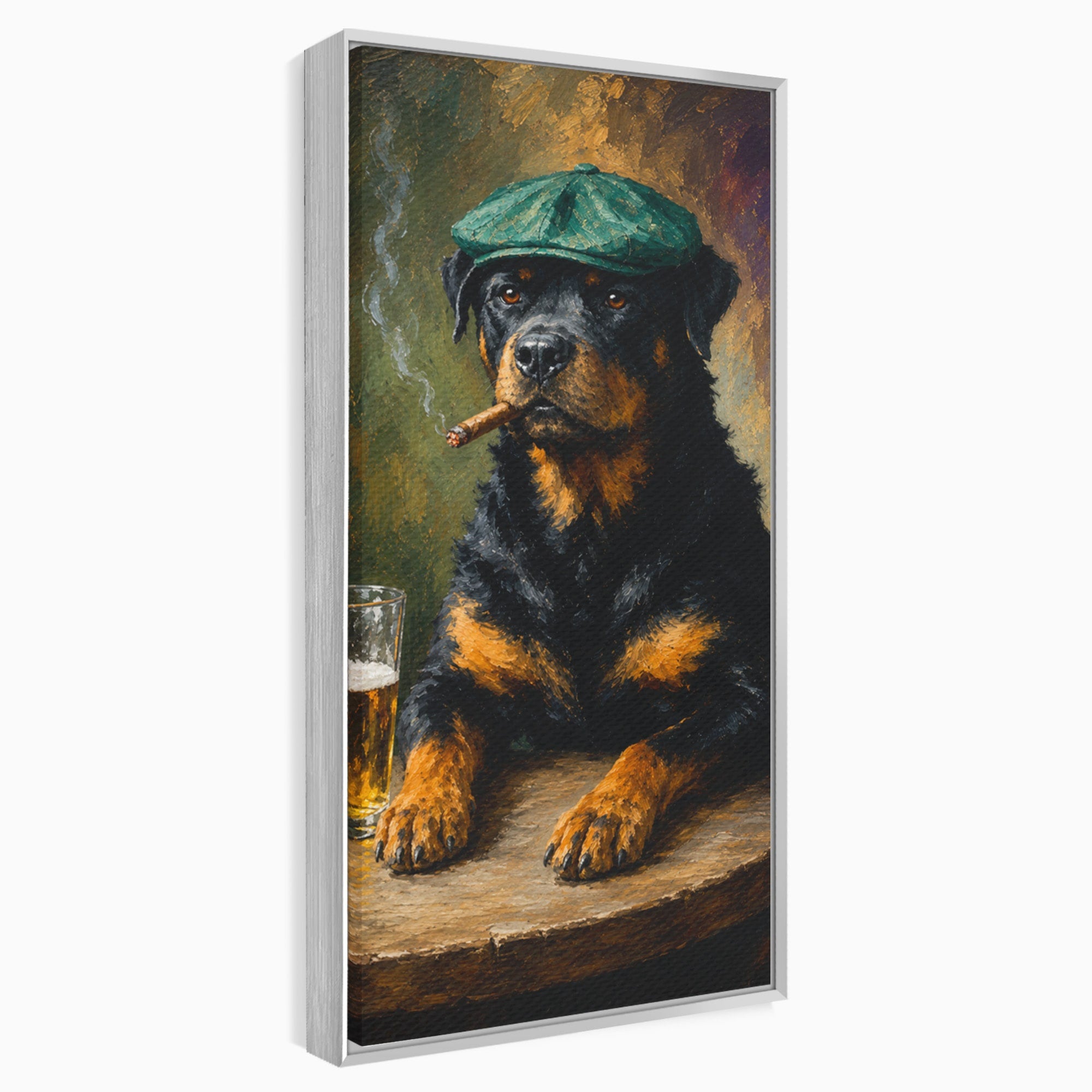 Tablou Canvas Premium LuxCanva® M1672, Caine Cu Palarie Si Bere, Caine, Palarie, Bere, Umor, Animale, Living, Bar, Culori Vibrante