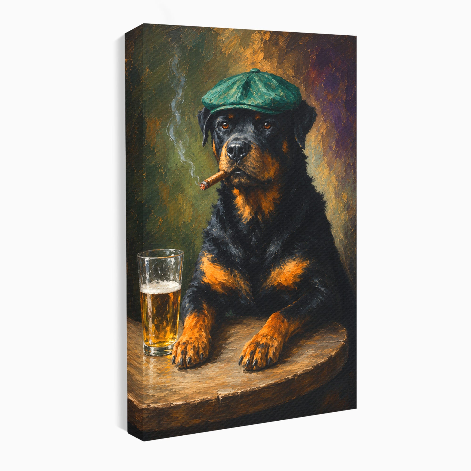 Tablou Canvas Premium LuxCanva® M1672, Caine Cu Palarie Si Bere, Caine, Palarie, Bere, Umor, Animale, Living, Bar, Culori Vibrante