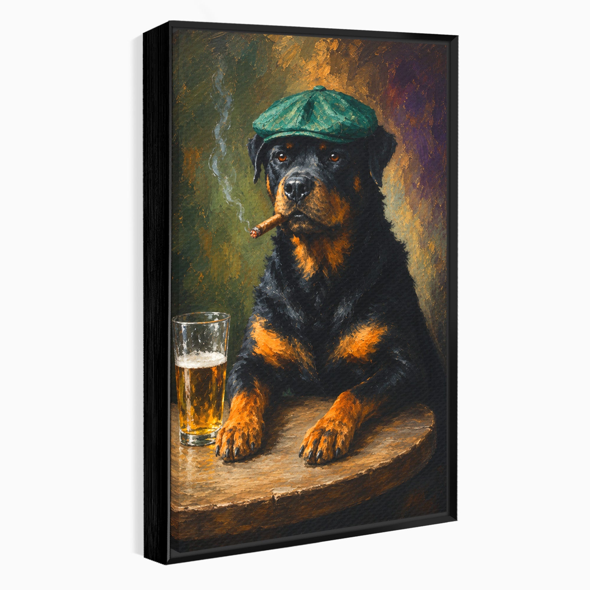 Tablou Canvas Premium LuxCanva® M1672, Caine Cu Palarie Si Bere, Caine, Palarie, Bere, Umor, Animale, Living, Bar, Culori Vibrante