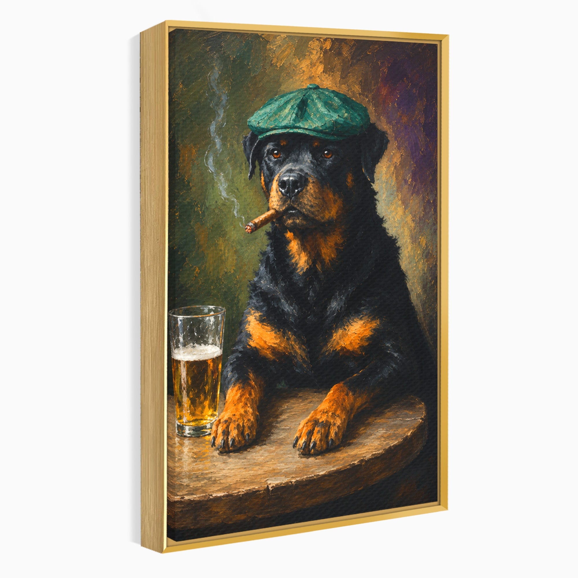 Tablou Canvas Premium LuxCanva® M1672, Caine Cu Palarie Si Bere, Caine, Palarie, Bere, Umor, Animale, Living, Bar, Culori Vibrante