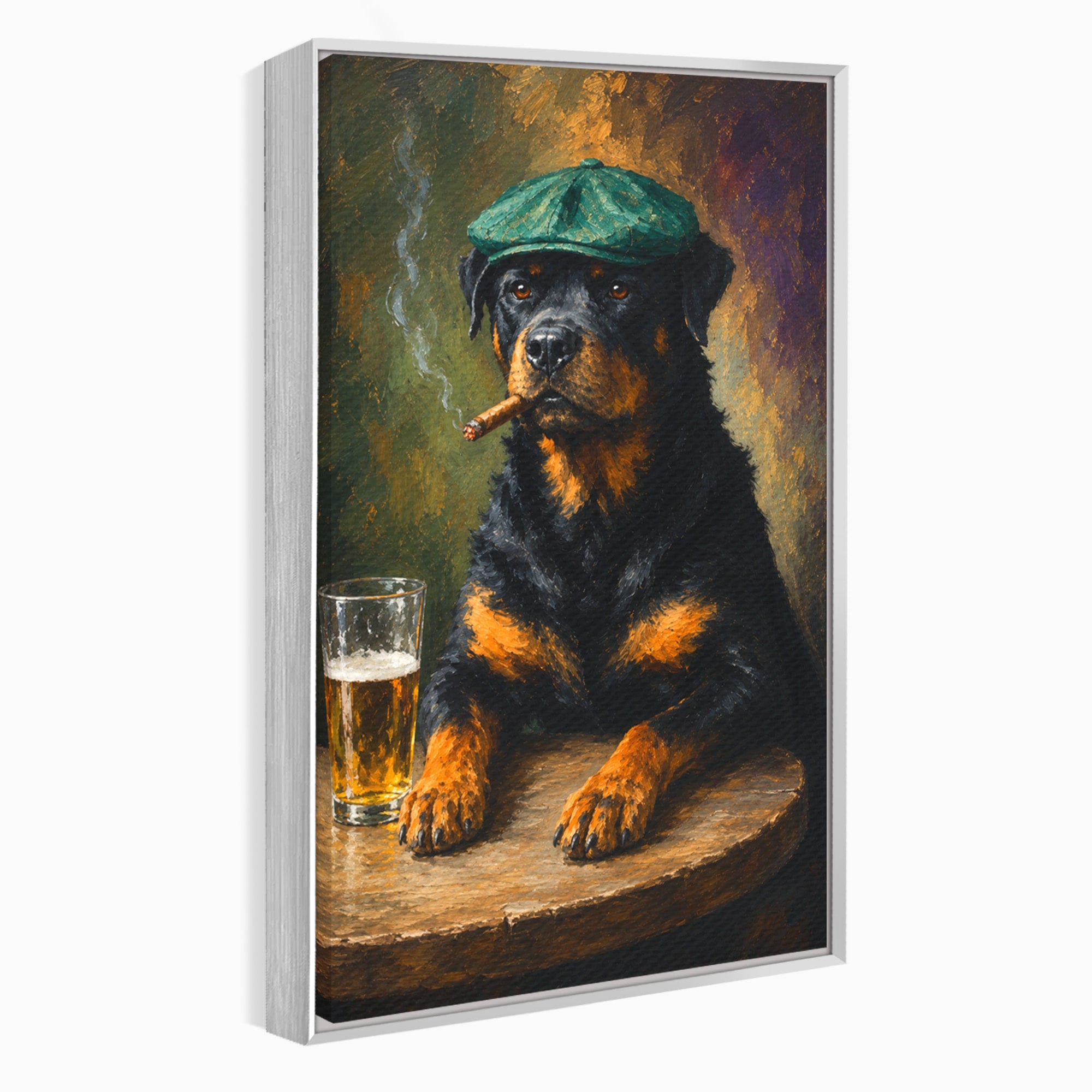 Tablou Canvas Premium LuxCanva® M1672, Caine Cu Palarie Si Bere, Caine, Palarie, Bere, Umor, Animale, Living, Bar, Culori Vibrante