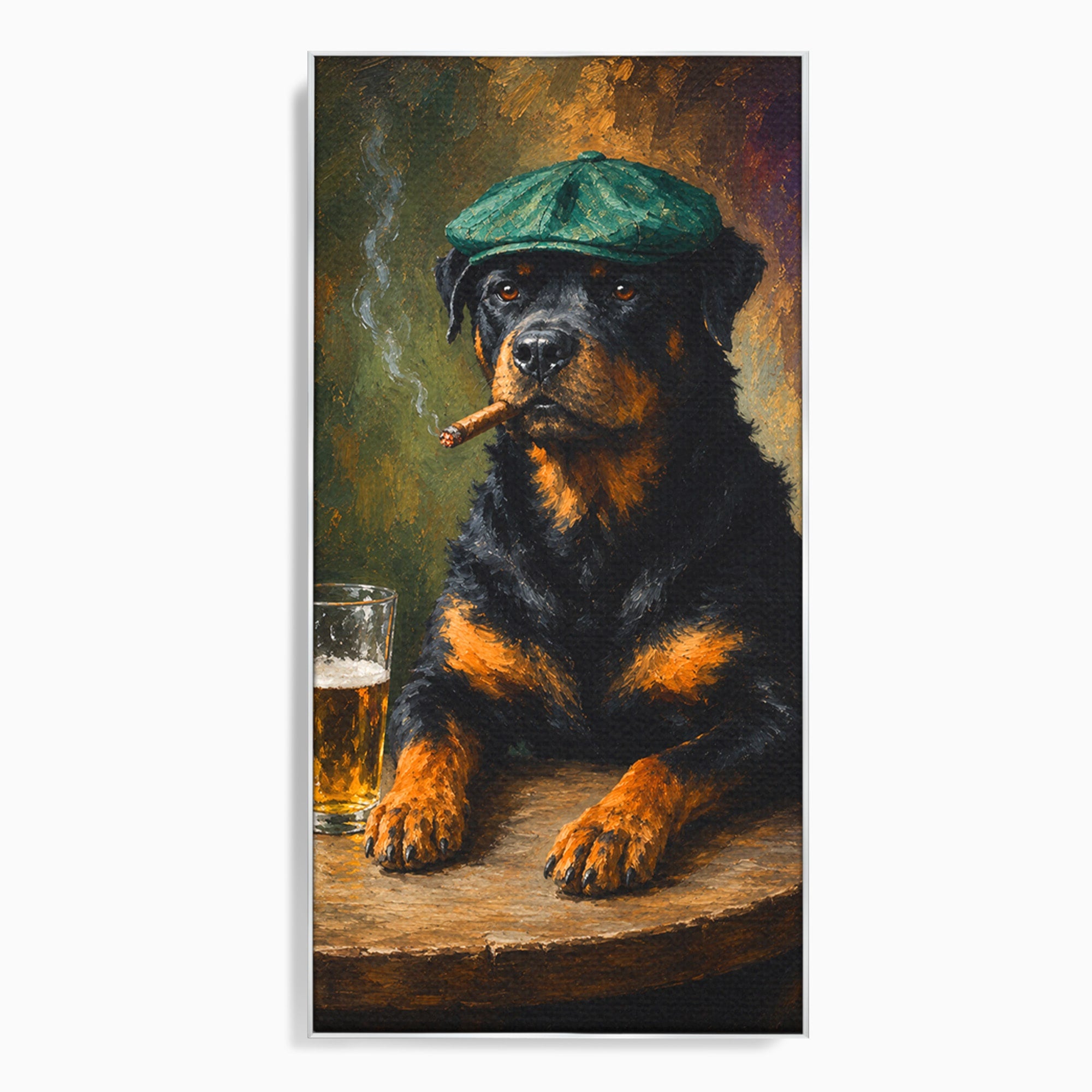 Tablou Canvas Premium LuxCanva® M1672, Caine Cu Palarie Si Bere, Caine, Palarie, Bere, Umor, Animale, Living, Bar, Culori Vibrante
