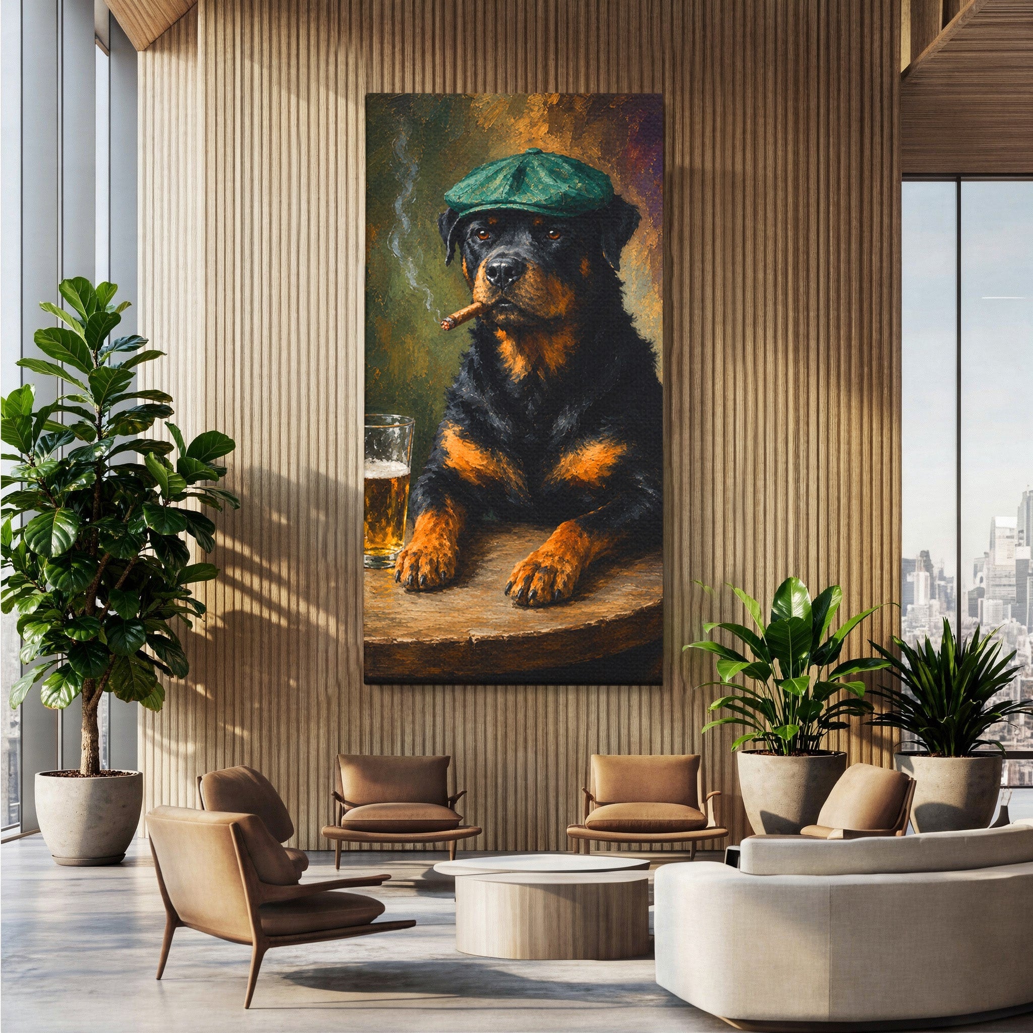 Tablou Canvas Premium LuxCanva® M1672, Caine Cu Palarie Si Bere, Caine, Palarie, Bere, Umor, Animale, Living, Bar, Culori Vibrante