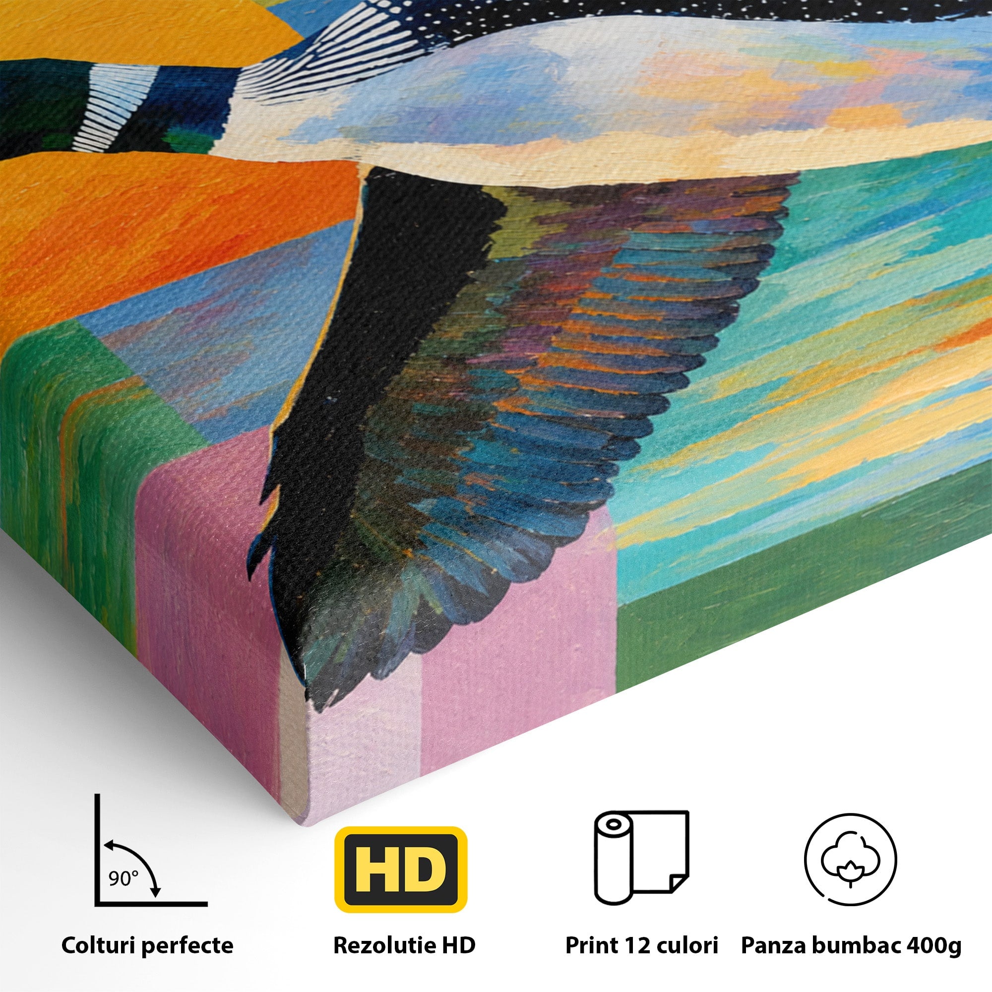 Tablou Canvas Premium LuxCanva® M1673, Zborul Ratei Salbatice, Rata, Zbor, Apus, Peisaj, Living, Culori Vibrante