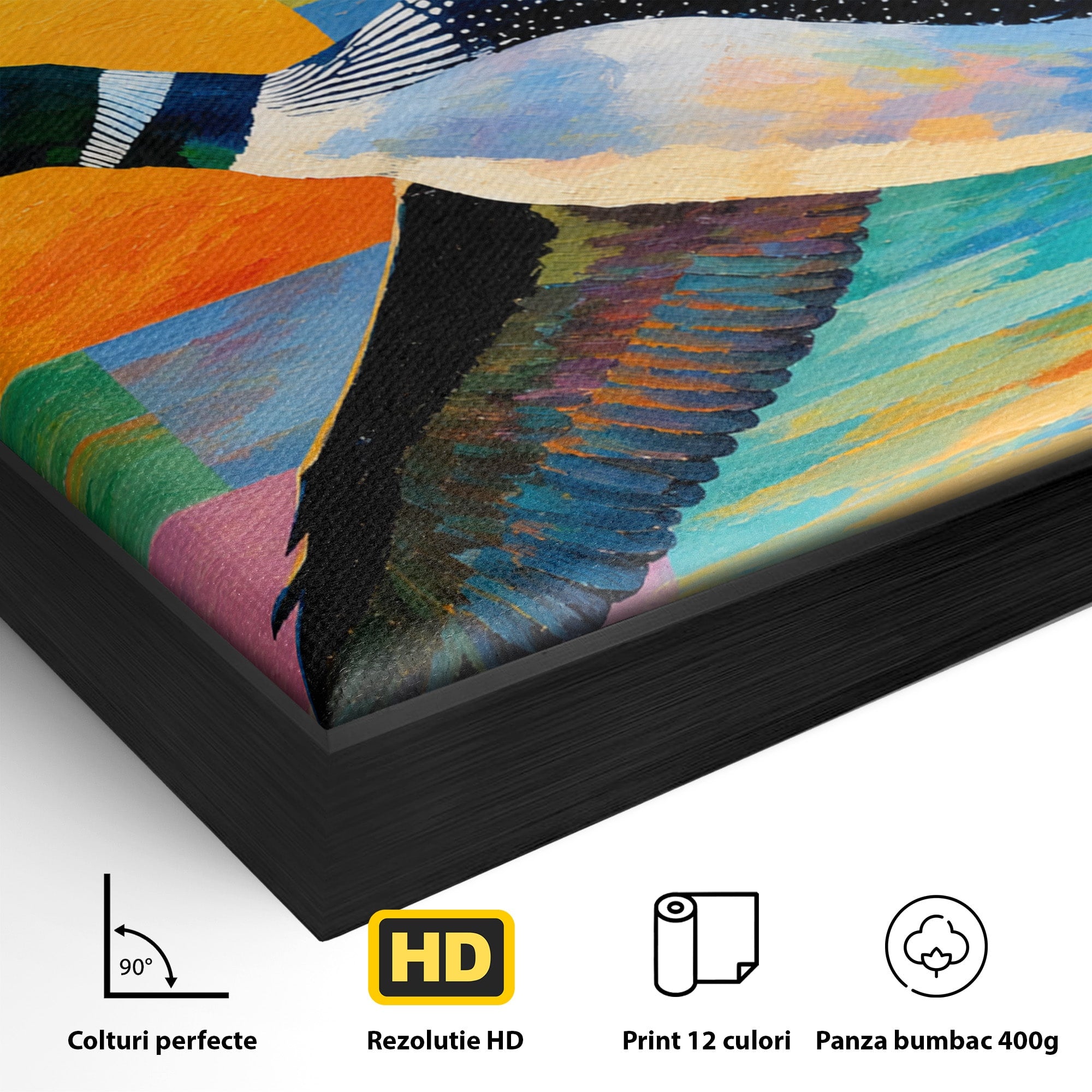 Tablou Canvas Premium LuxCanva® M1673, Zborul Ratei Salbatice, Rata, Zbor, Apus, Peisaj, Living, Culori Vibrante