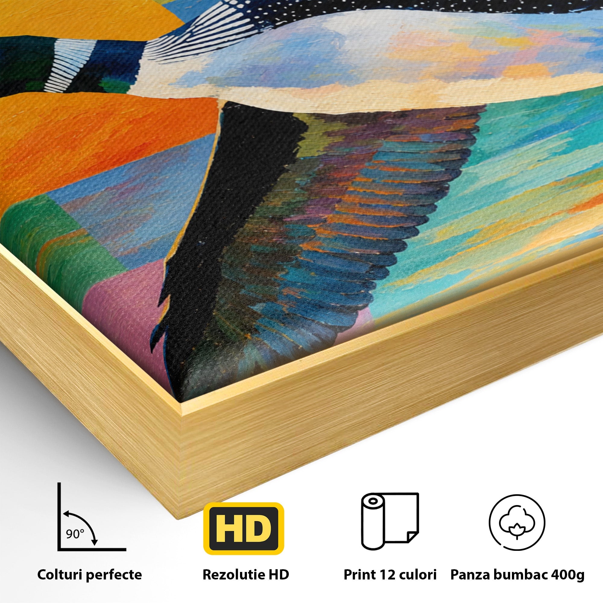 Tablou Canvas Premium LuxCanva® M1673, Zborul Ratei Salbatice, Rata, Zbor, Apus, Peisaj, Living, Culori Vibrante